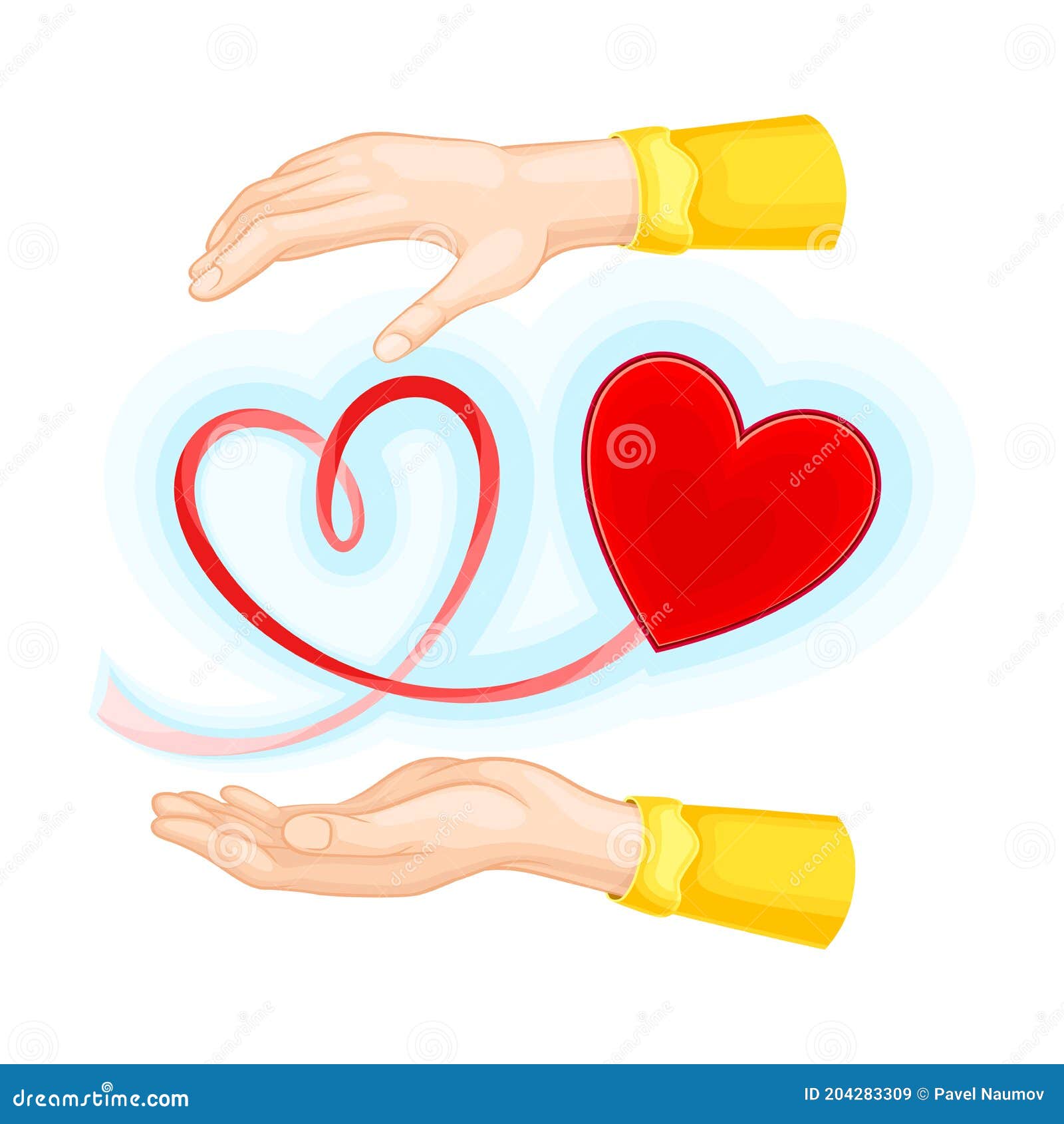 outstretched arm and red heart  as love and fondness   