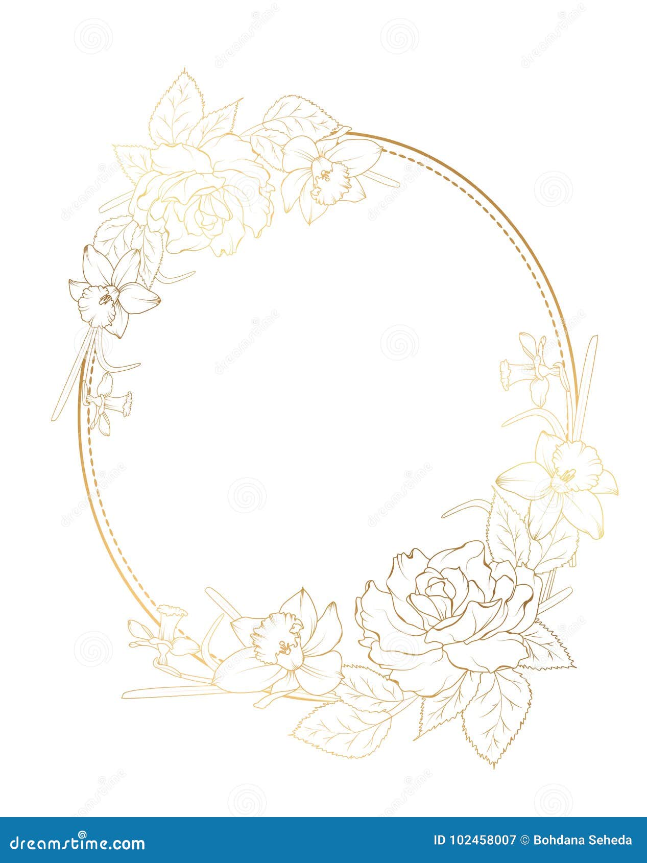 oval frame rose peony narcissus daffodil flowers