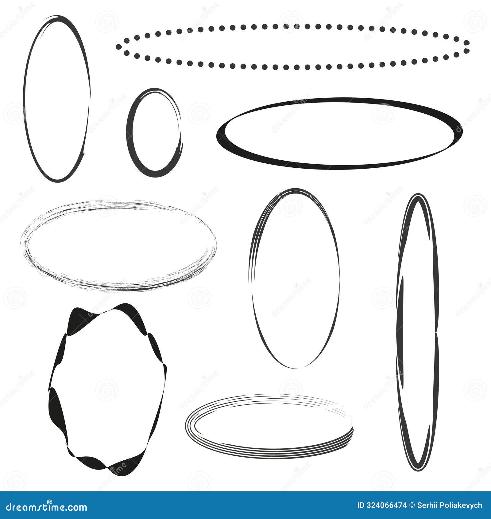 Oval Frame Set. Various Elliptical Shapes. Black and White Contrast ...
