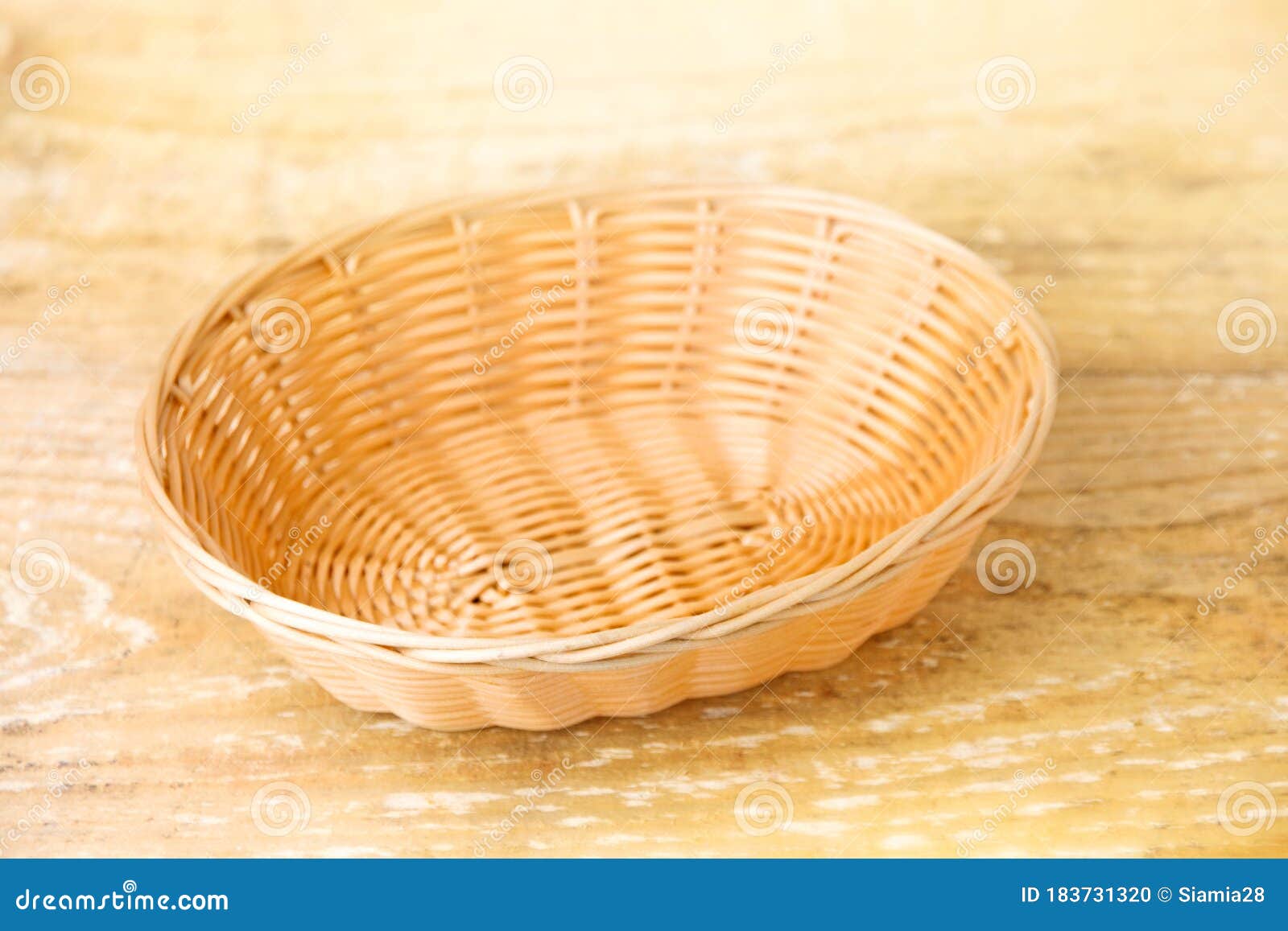 Oval Shaped Wicker Basket on a Wooden Table Stock Photo Image of