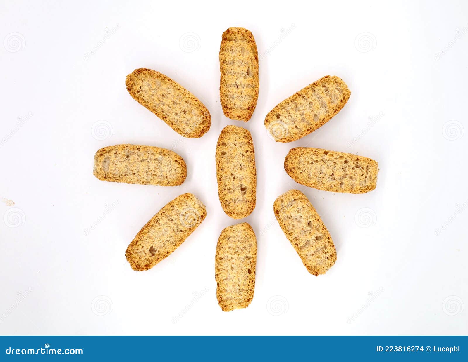 oval slices of toasted bread used for italian appetizers as crostino o bruschetta , adding then a topping above.