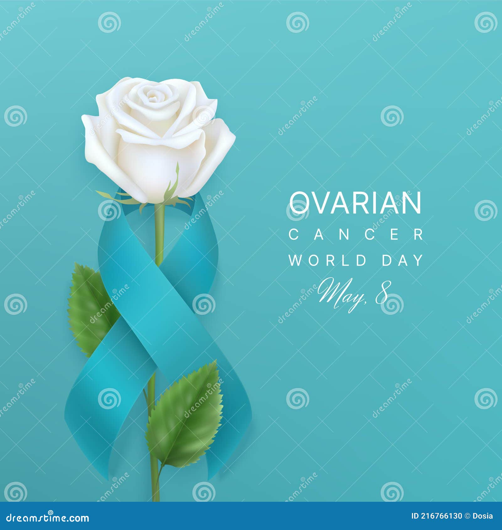 ovarian cancer world day background with ribbon and rose