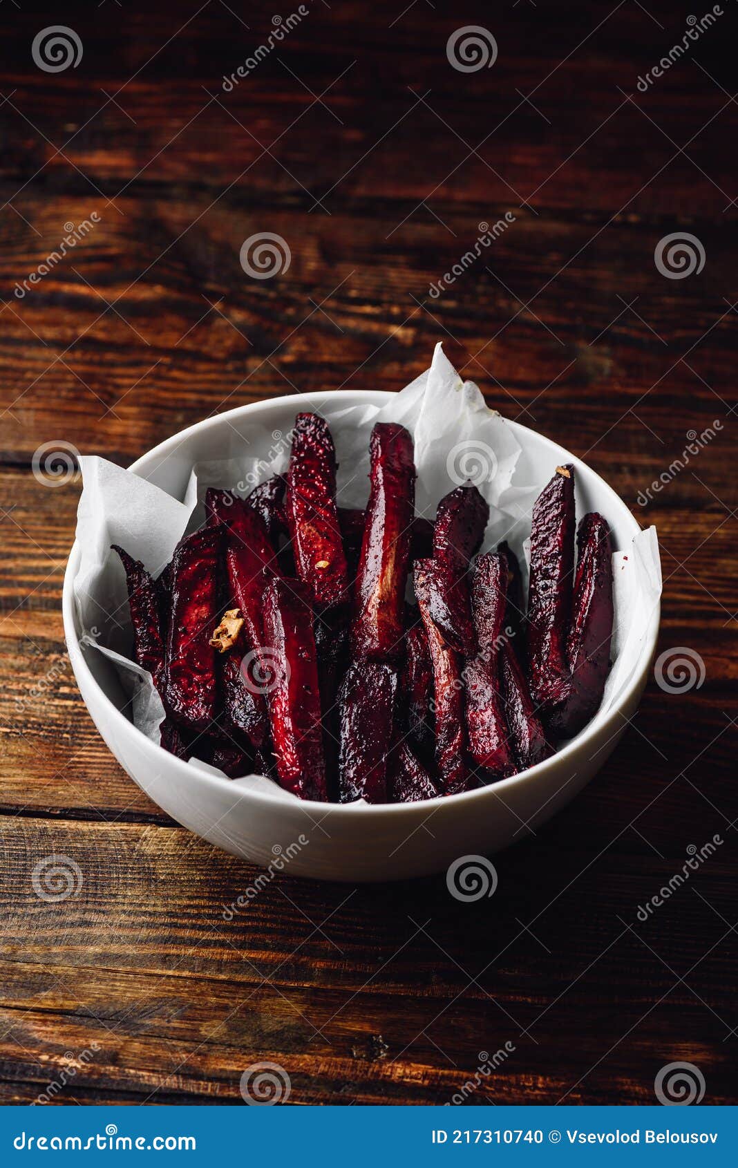 oven baked beet fries in bowl