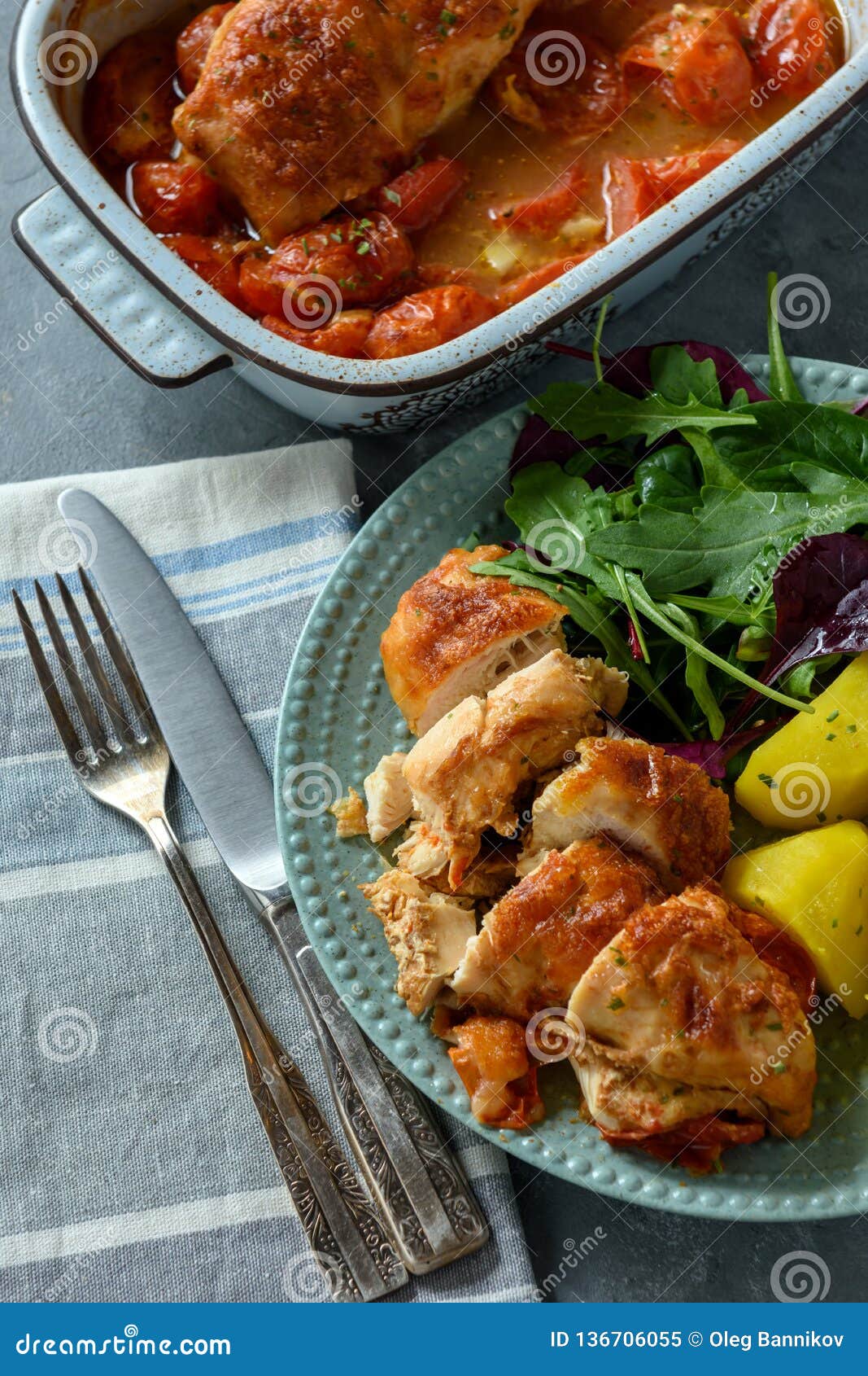 Oven-baked Chicken Breast with Mozzarella and Tomatoes, Served with