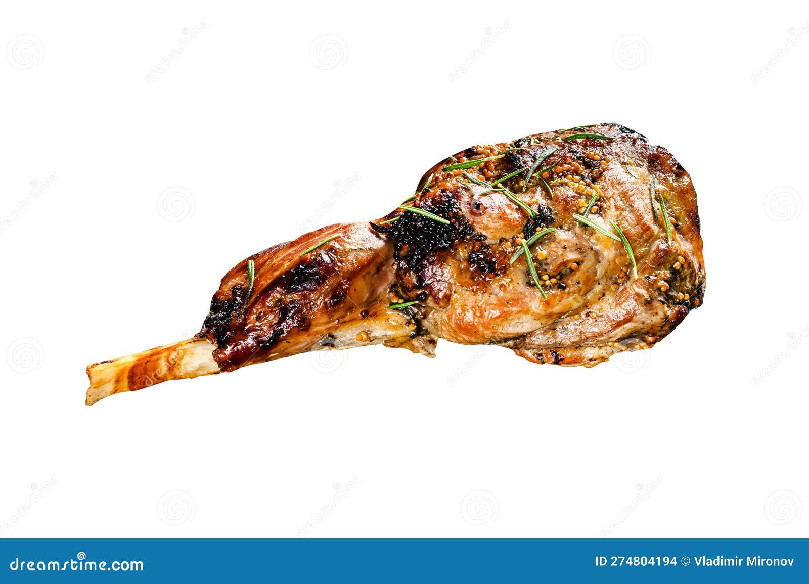 Oven Baked Lamb Leg. Isolated on White Background. Stock Photo Image