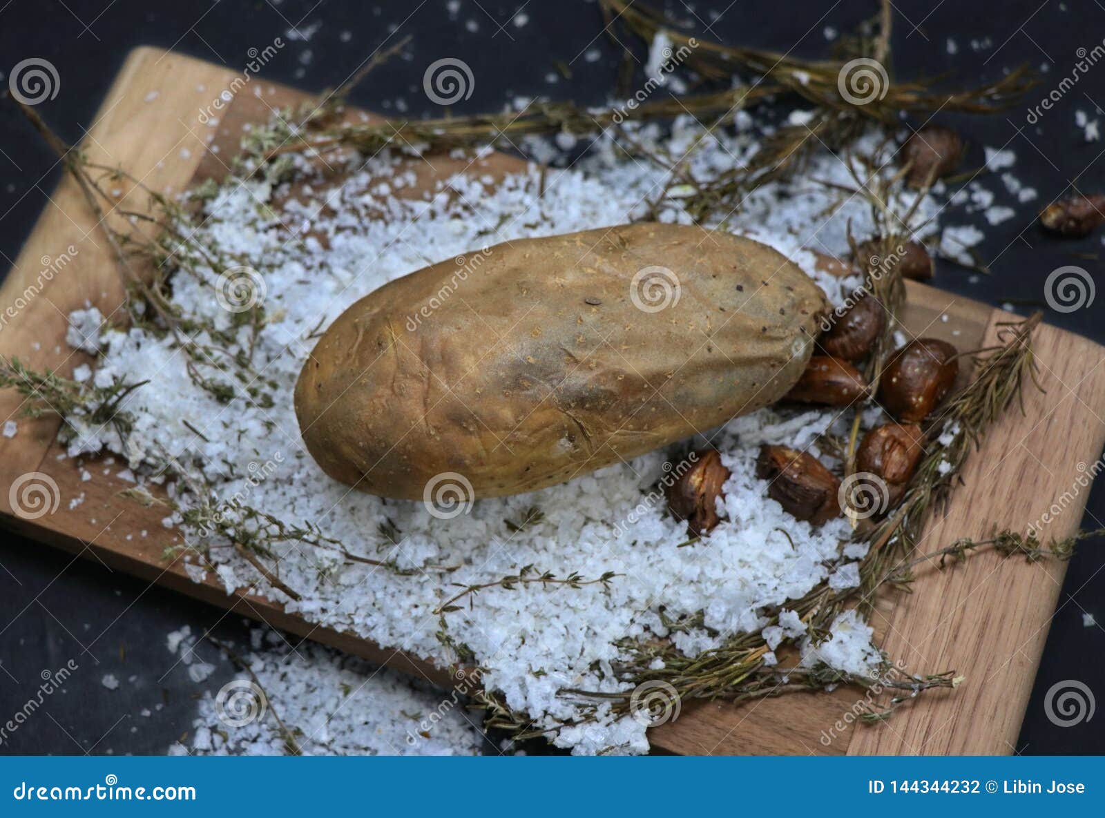 Oven Baked Potatoes with Rock Salt Stock Photo Image of black, butter