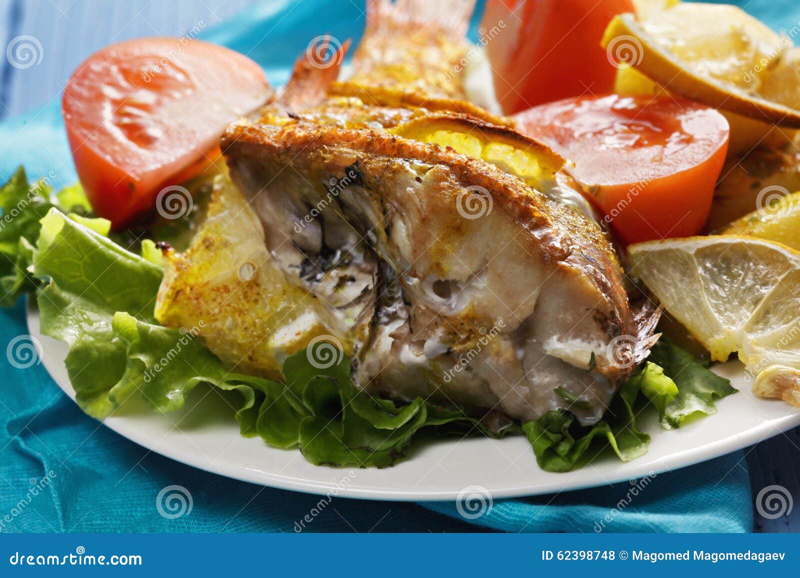 Oven Baked Rockfish Closeup Stock Photo Image of lunch, wooden 62398748