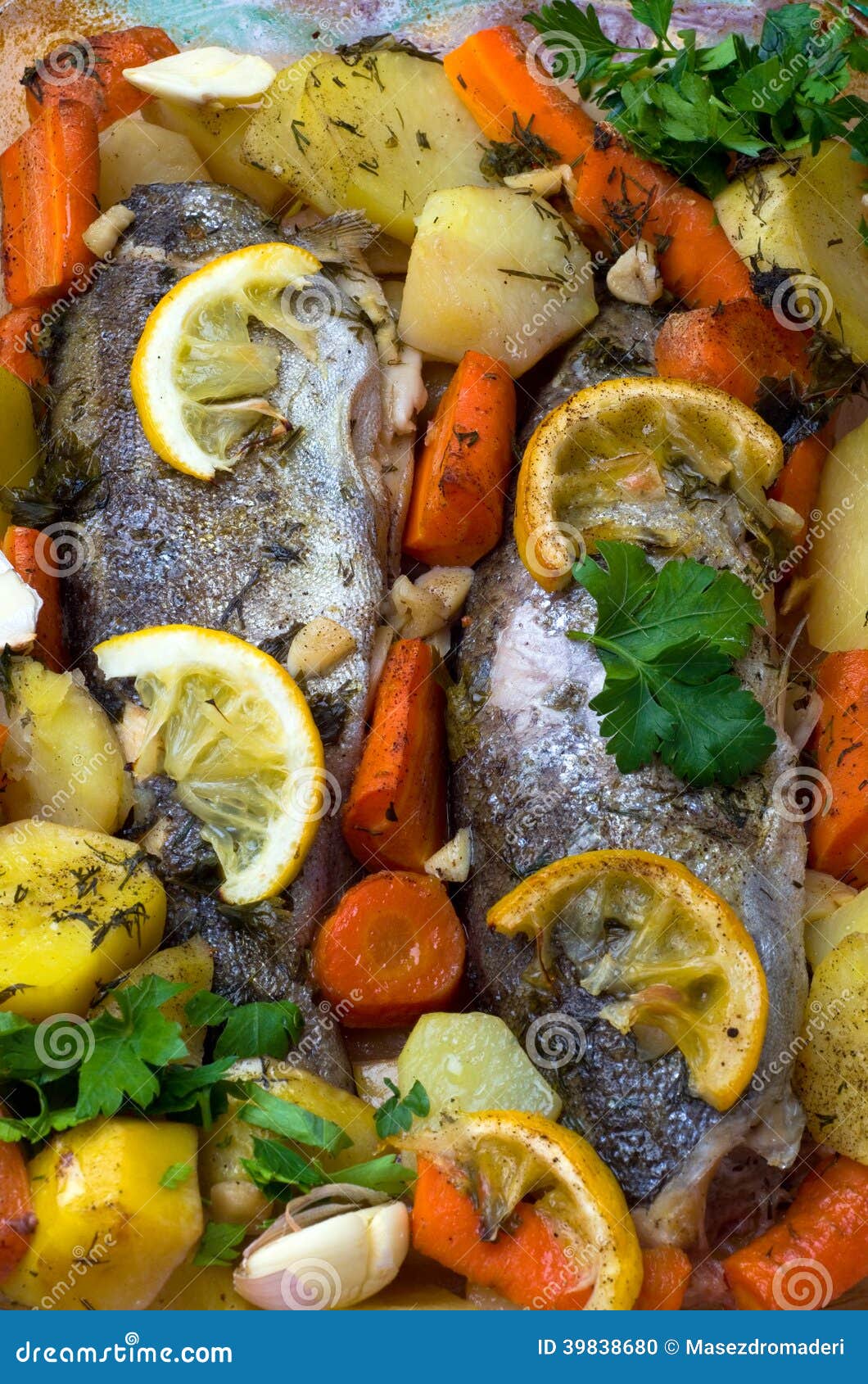 Oven Baked Trout and Vegetables Stock Photo Image of parsley, oven