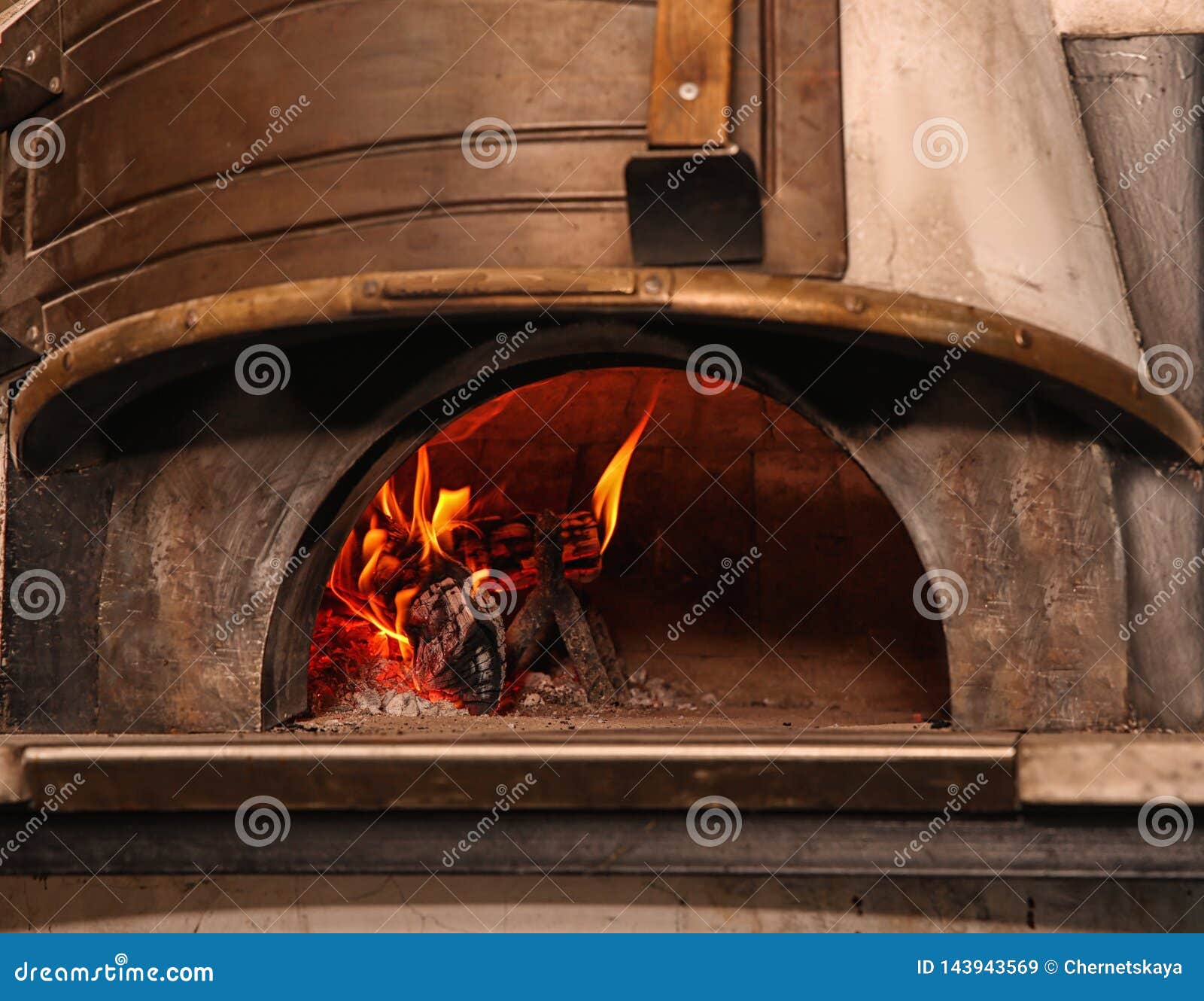 Oven with Burning Firewood in Kitchen Stock Image Image of