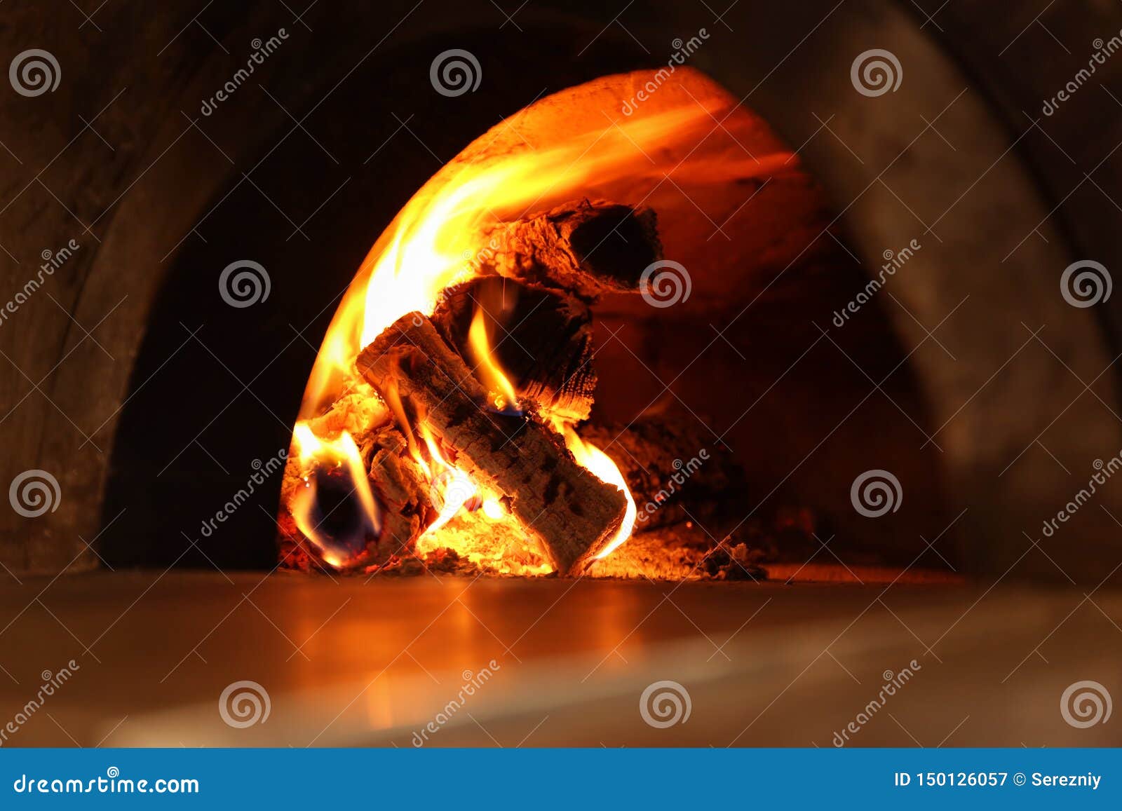 Oven with Burning Firewood in Restaurant Kitchen Stock Image Image of