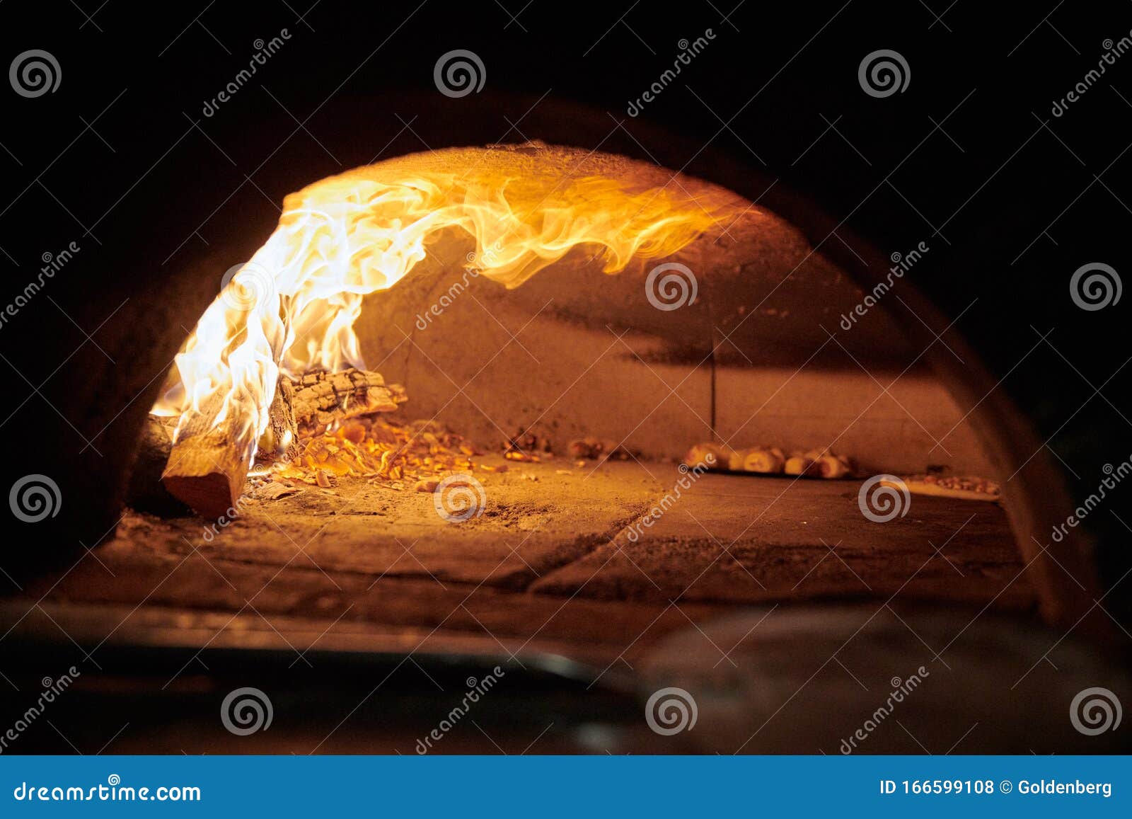 Oven with Fire a Wood Logs Burning Stock Photo Image of pizzeria