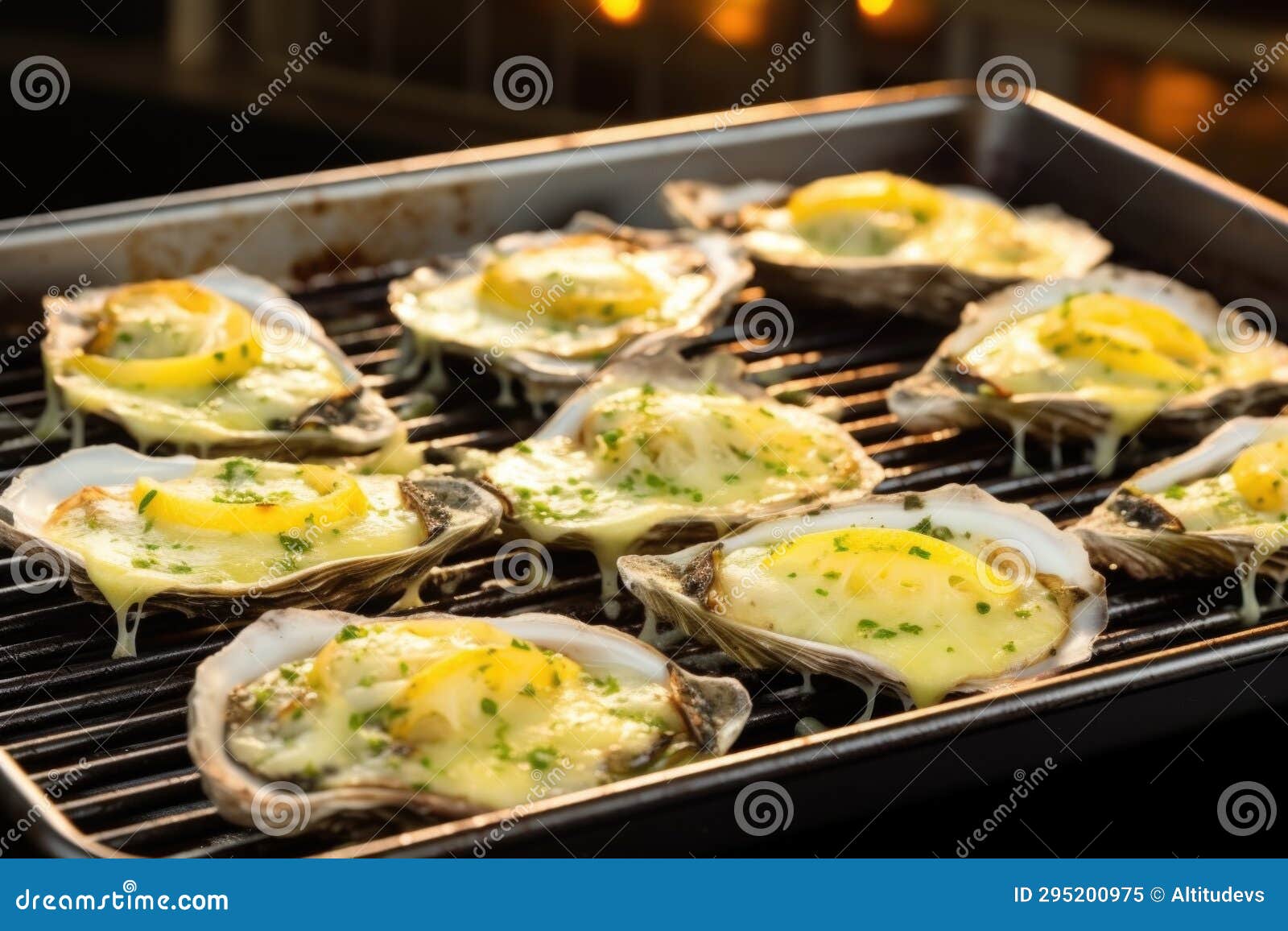 Ovengrilled Oysters with Garlic Butter on Baking Tray Stock Image