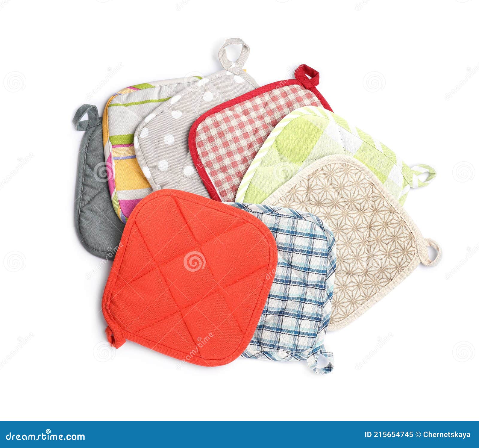 Oven Potholders for Hot Dishes on White Background, Top View Stock