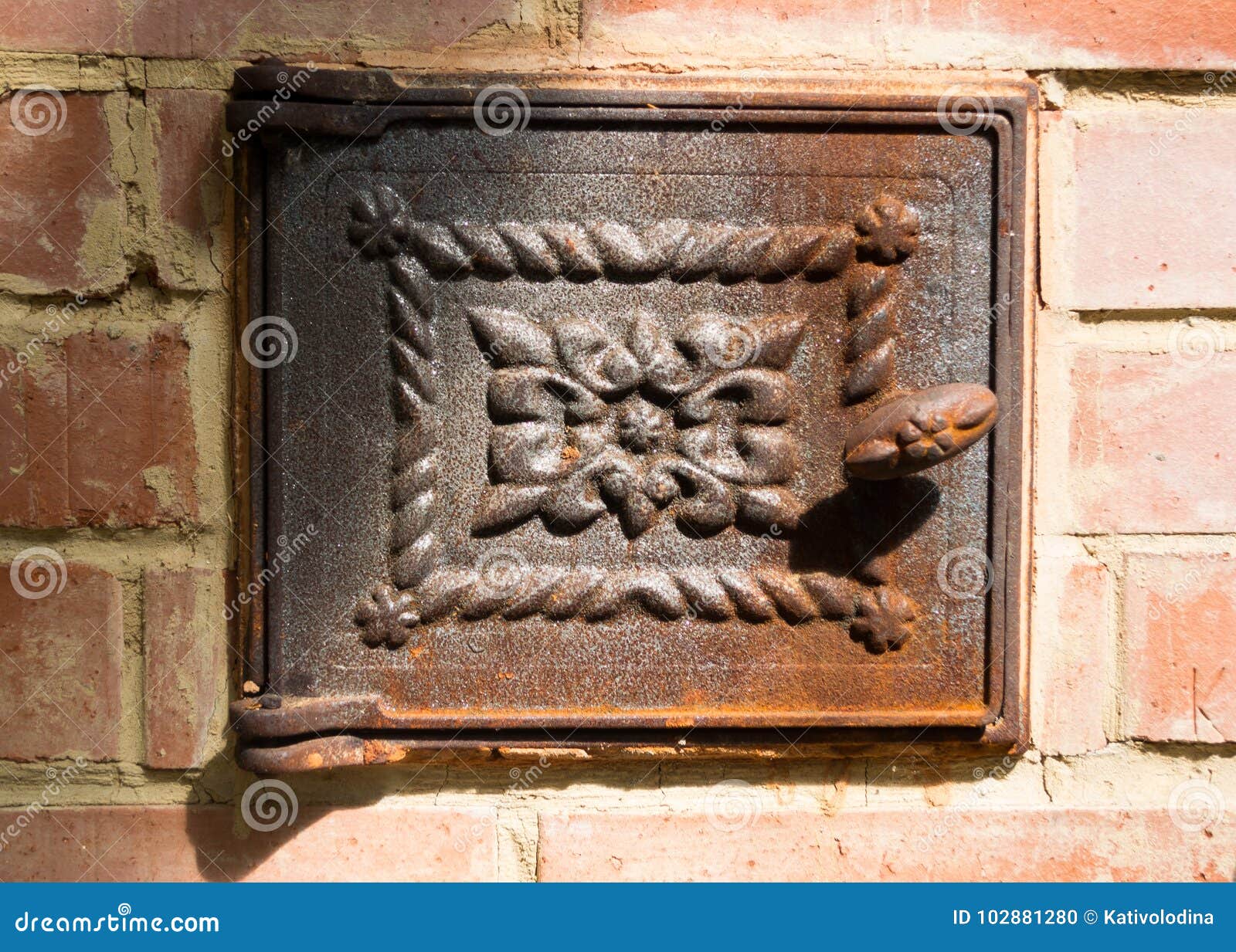 Oven of Red Brick with Cast Iron Door Close Up Stock Photo Image of cast, texture 102881280