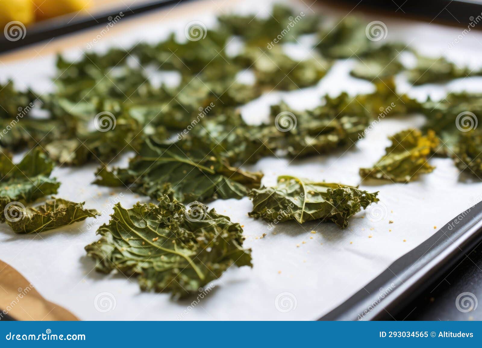 Oven Roasted Kale Chips on a Baking Paper Stock Image Image of crispy