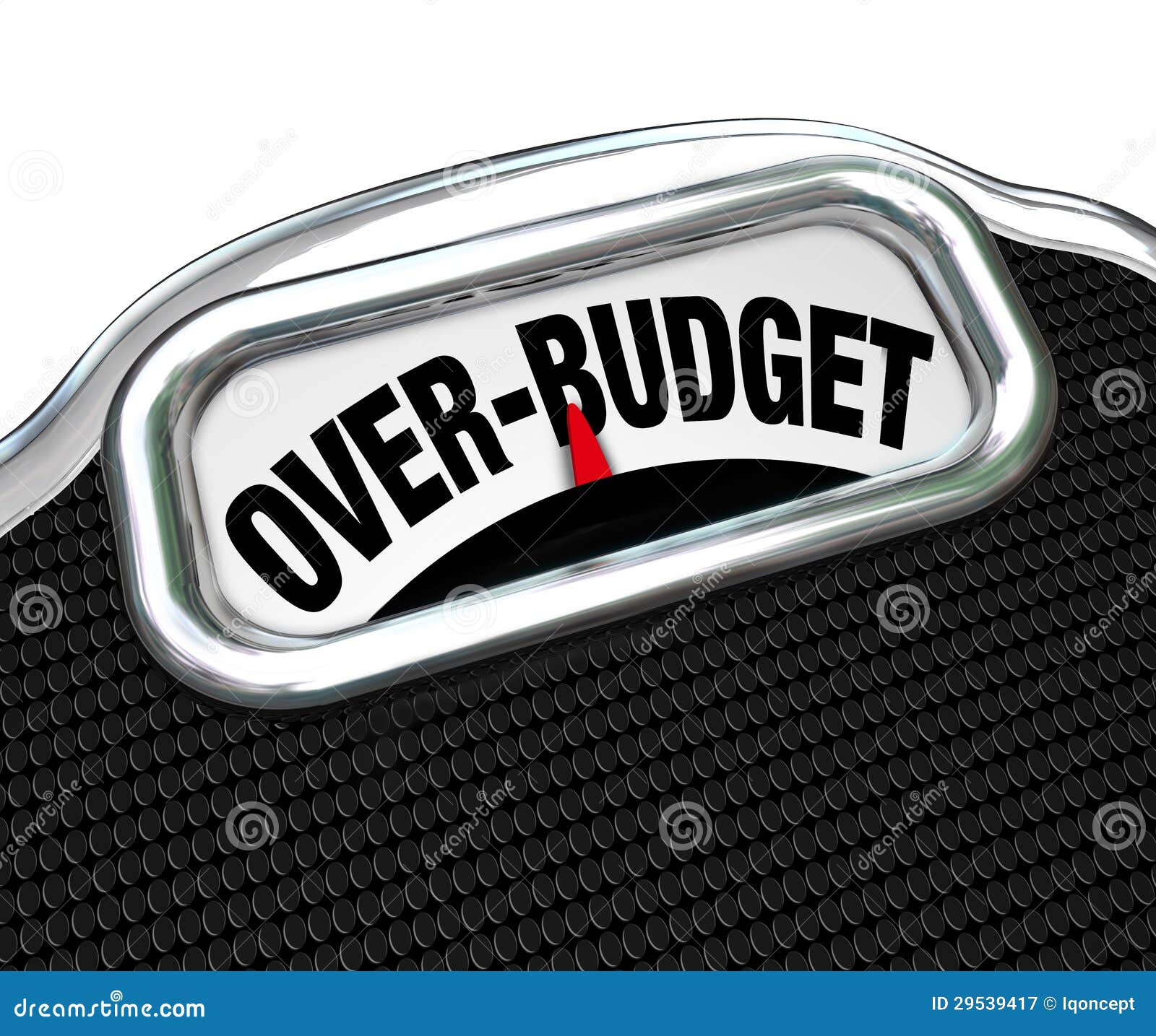 over-budget words on scale financial trouble debt deficit