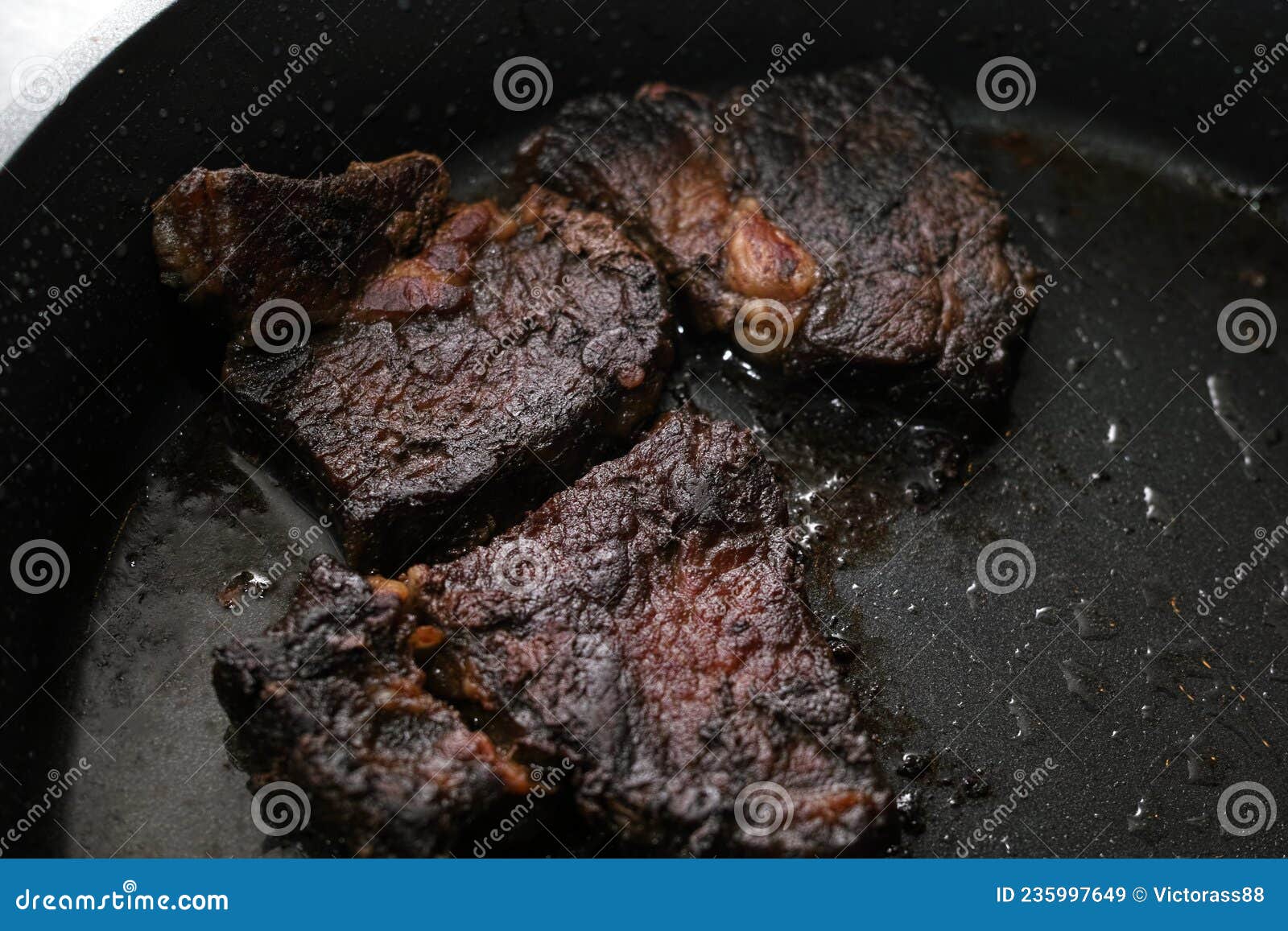 Over fried steaks stock image. Image of unhealthy, preparation 235997649