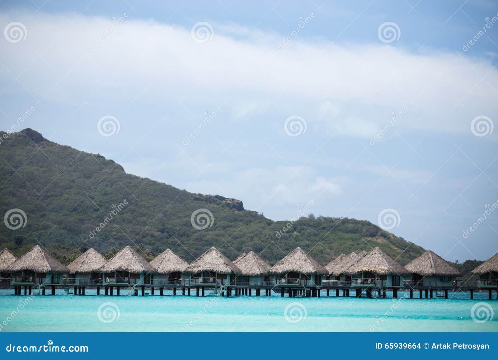 over water cabins in the bor bora island lagoon.