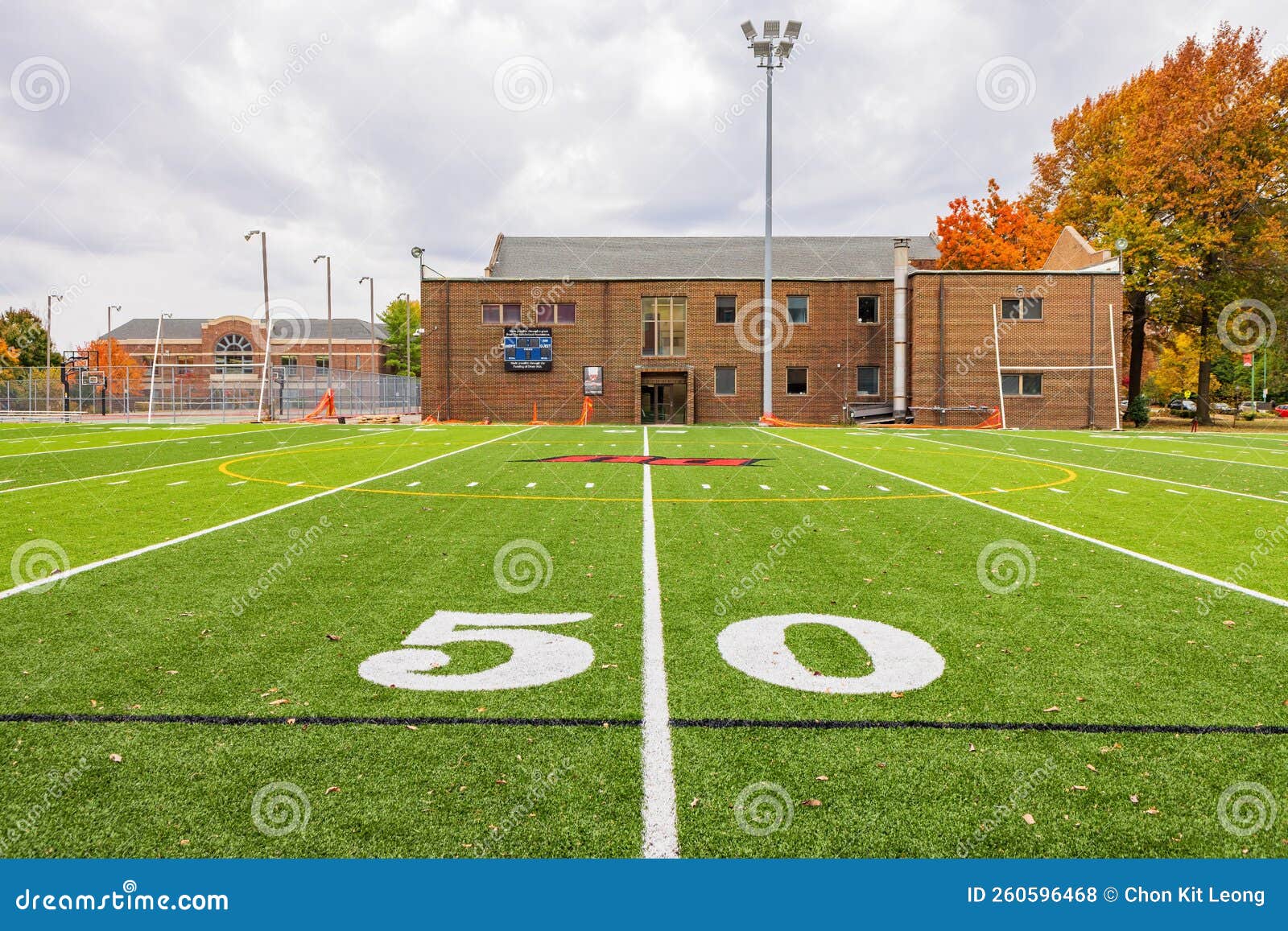 Overcast Fall Color Landscape of the Drury University Stock Photo
