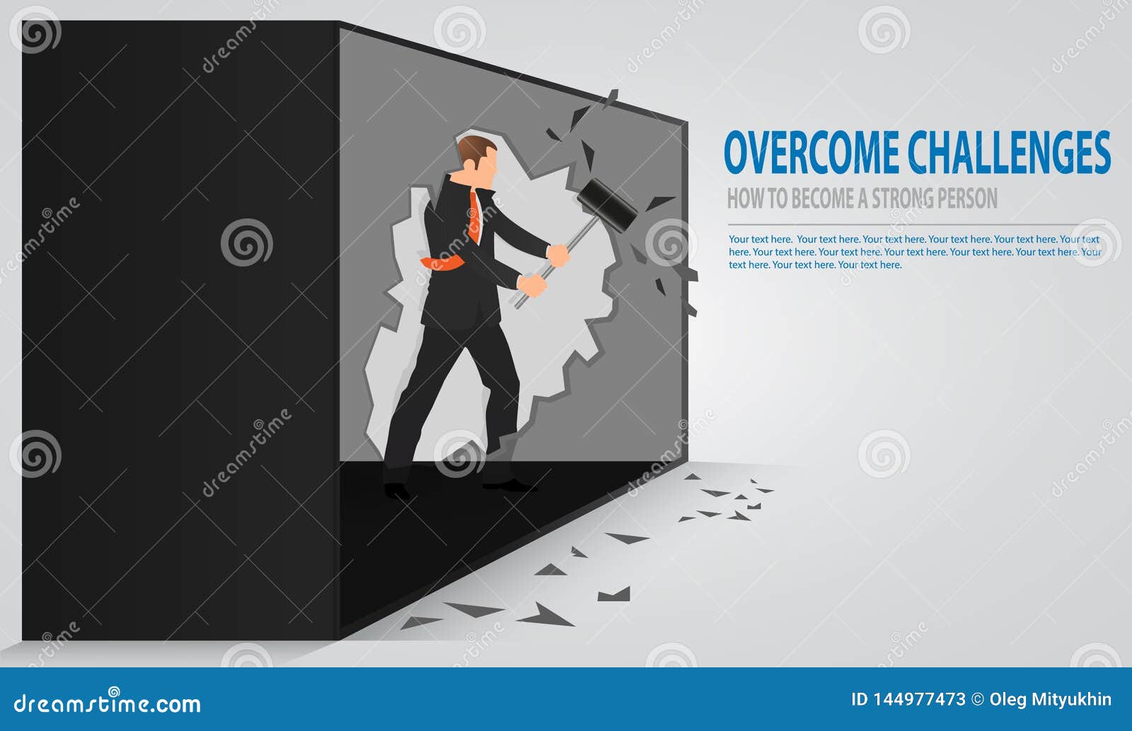 man cracking old concrete wall. businessman smashing a wall with a hammer. the notion of breaking down barriers and achieve goals.