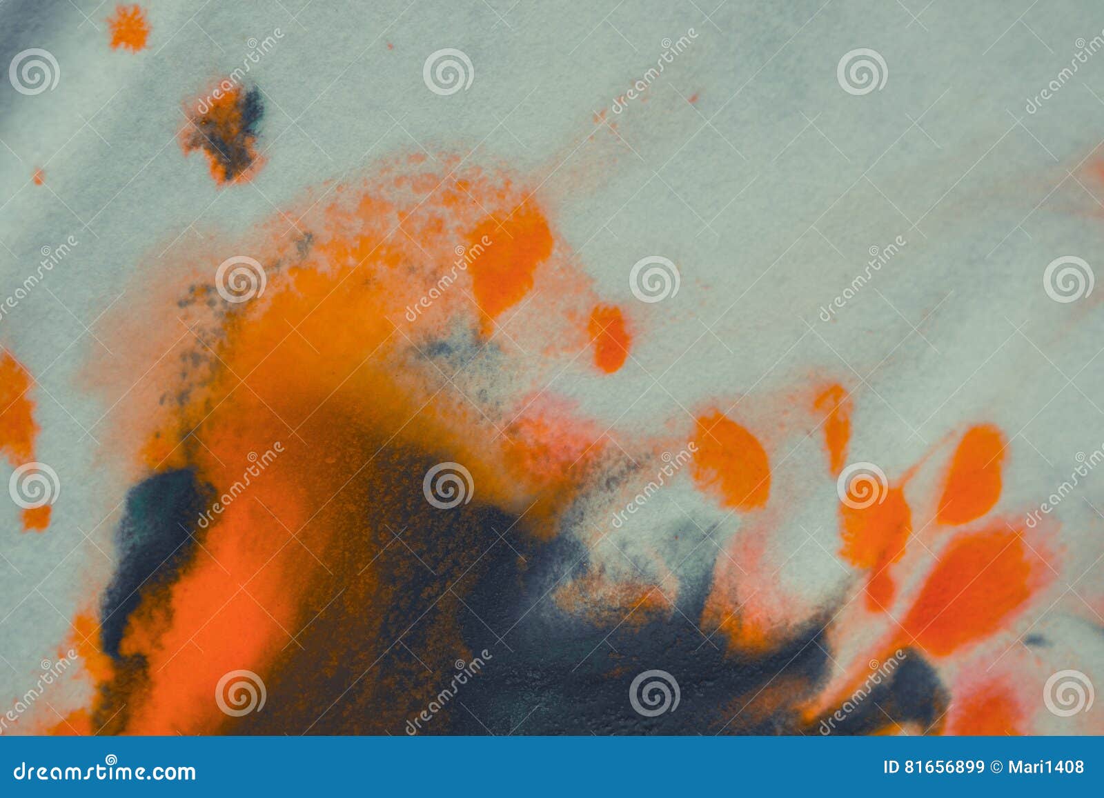 Overflowing Bright Orange And Dark Blue Paint On Paper Stock