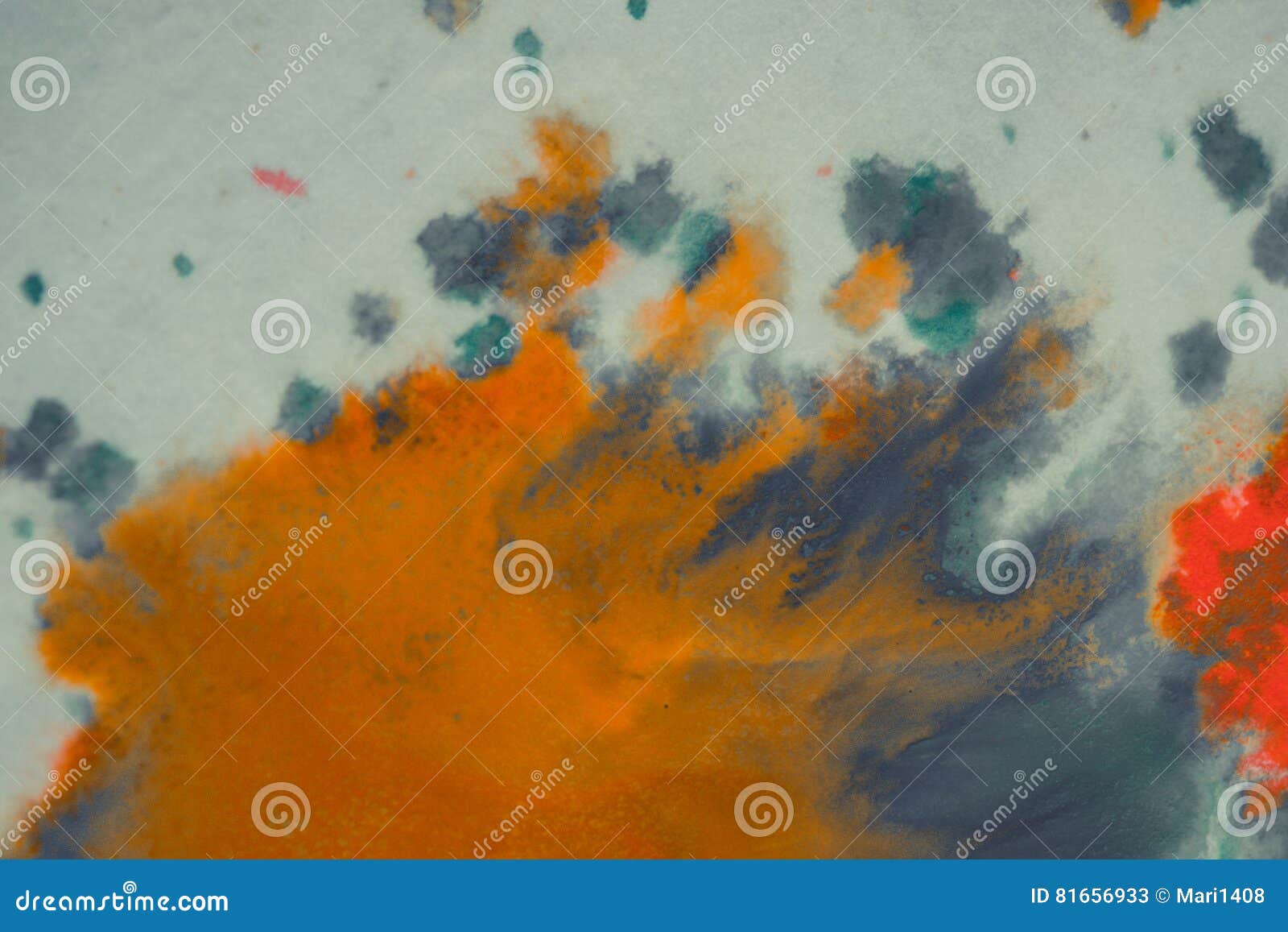 Overflowing Bright Orange And Dark Blue Paint On Paper Stock