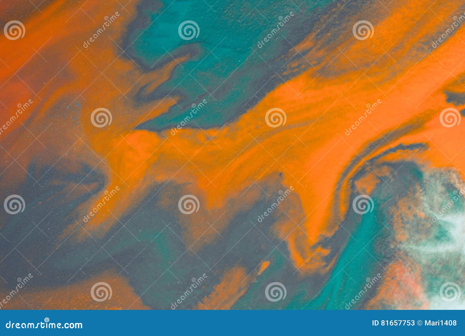 Overflowing Bright Orange And Dark Blue Paint On Paper Stock