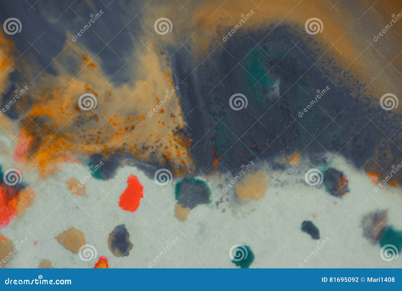 Overflowing Bright Orange And Dark Blue Paint On Paper Stock