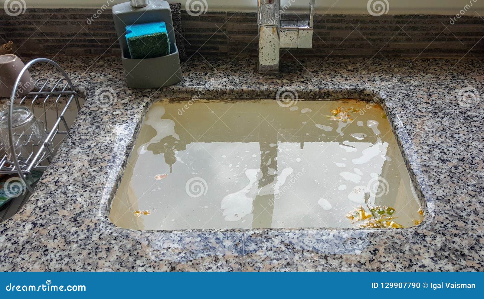Overflowing Kitchen Sink Clogged Drain Stock Photo Image