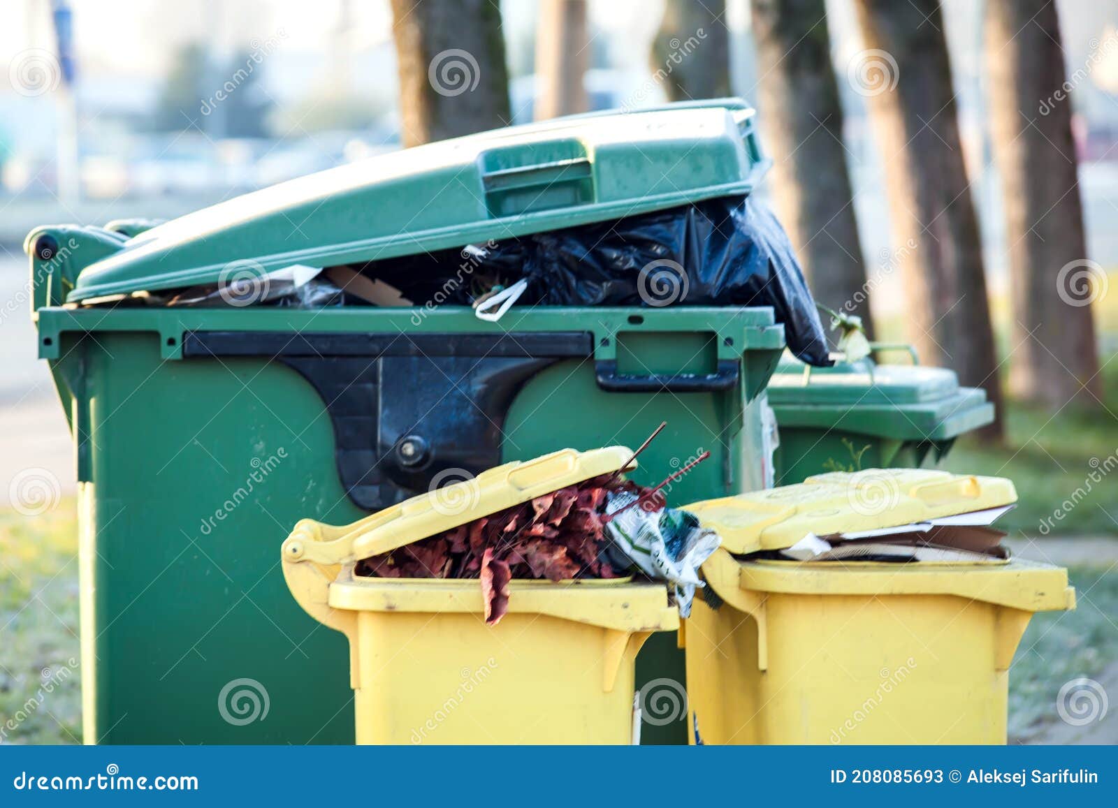 Overflowing Trash Can on the Street. Garbage Sorting Stock Image