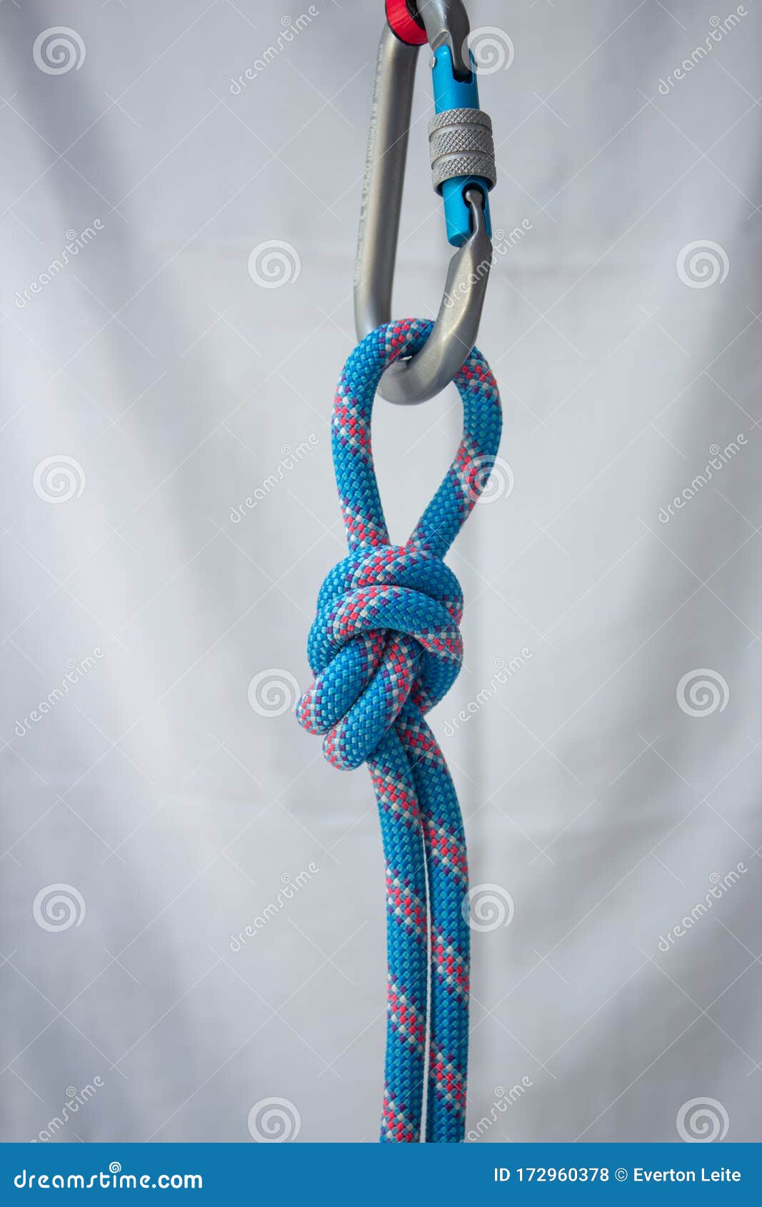 Overhand Knot Tied with a Climbing Rope To a Pear Shaped Locking