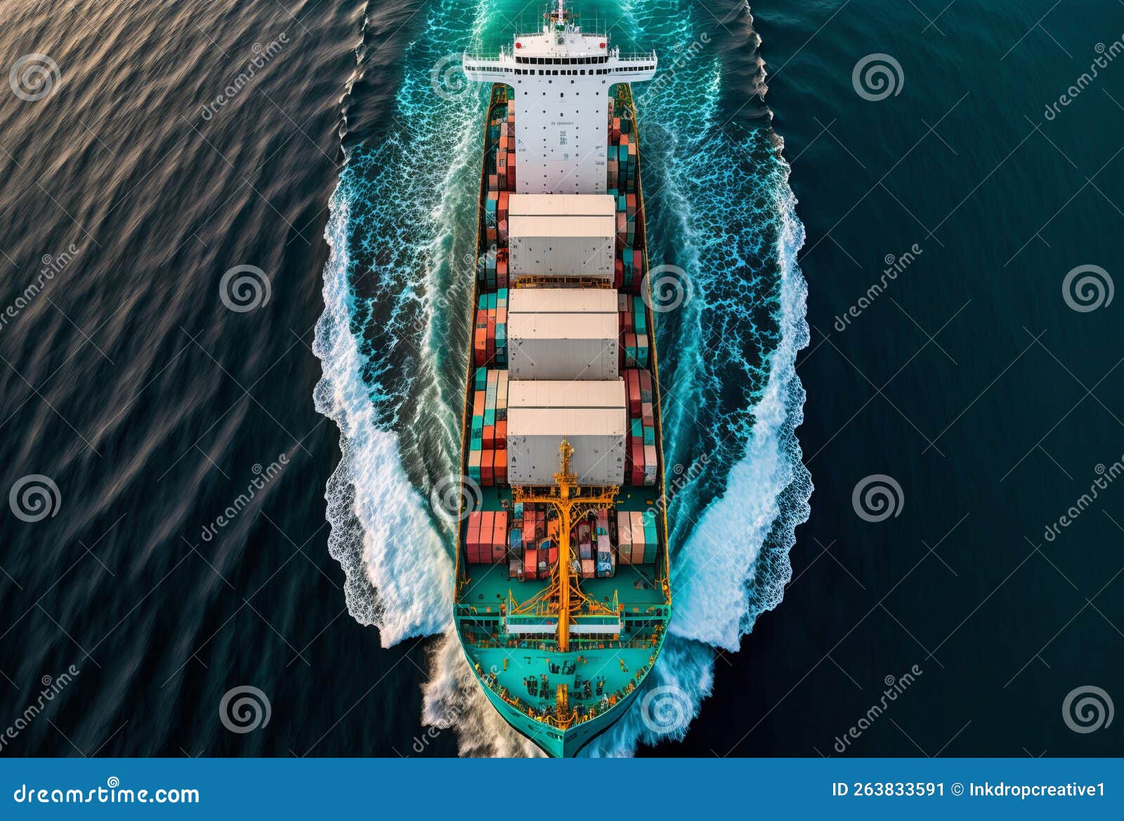 Overhead Aerial View of a Container Cargo Ship. Generative Ai Stock