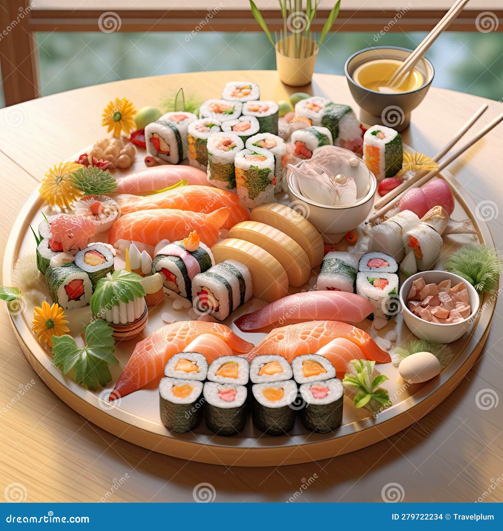 Sushi board - assorted nigiri, futomaki, hosomaki food Poster