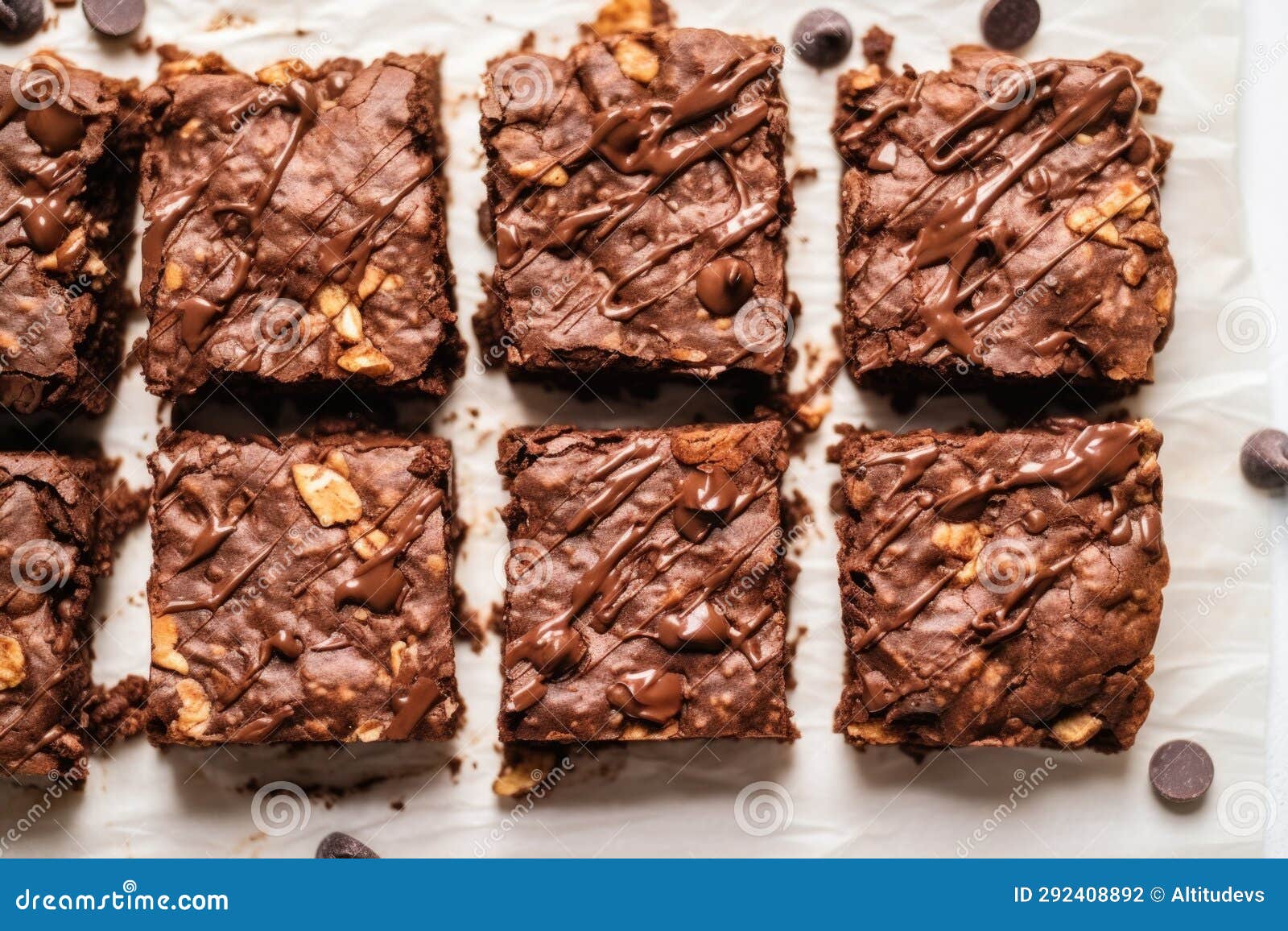 Overhead Shot of Brownies on a Parchment Paper Stock Illustration