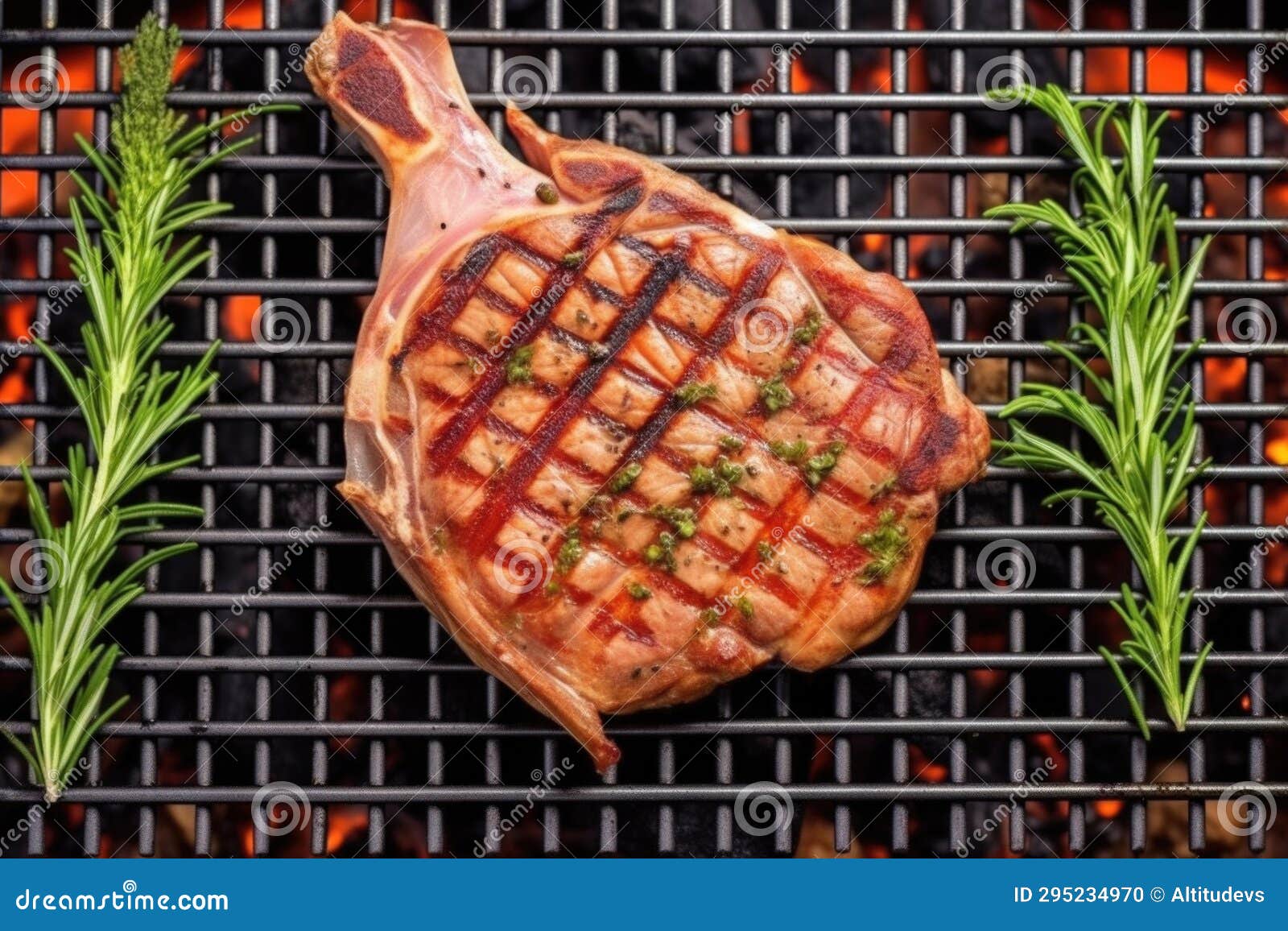 Overhead Shot of Veal Chop on a Grill Grate Stock Photo Image of food