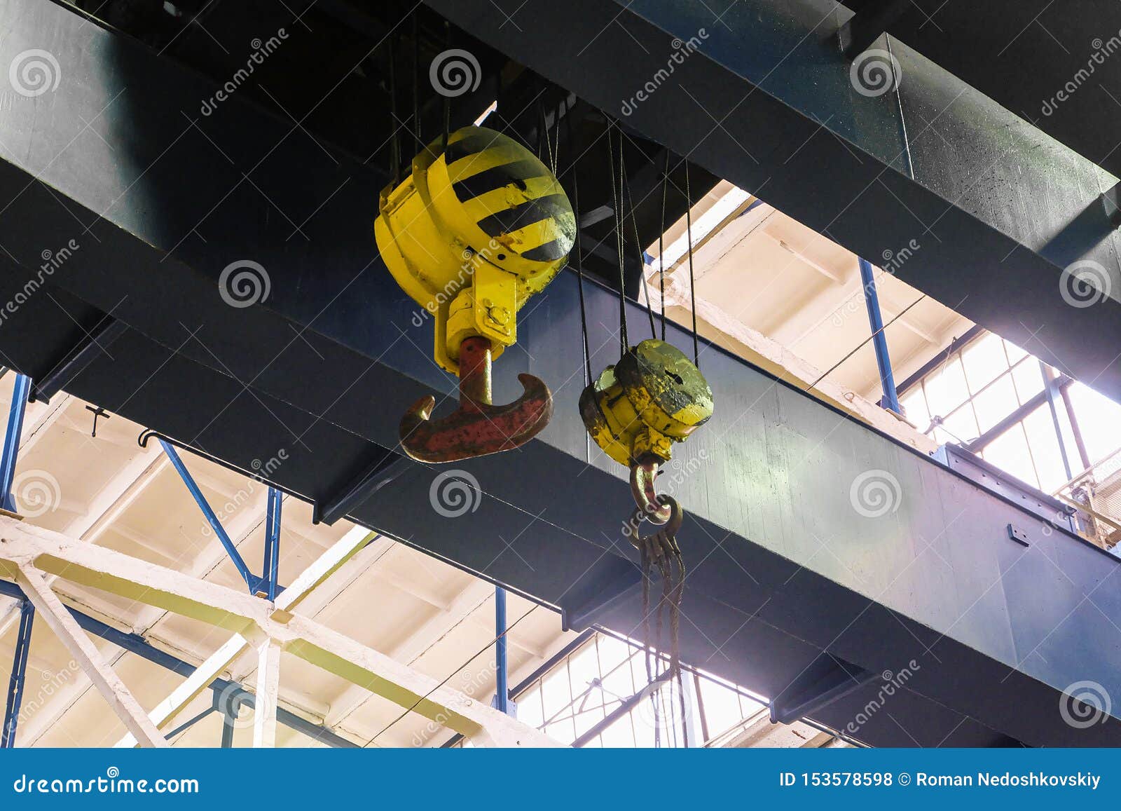 Overhead Traveling Crane With Steel Hooks Stock Photo Image Of