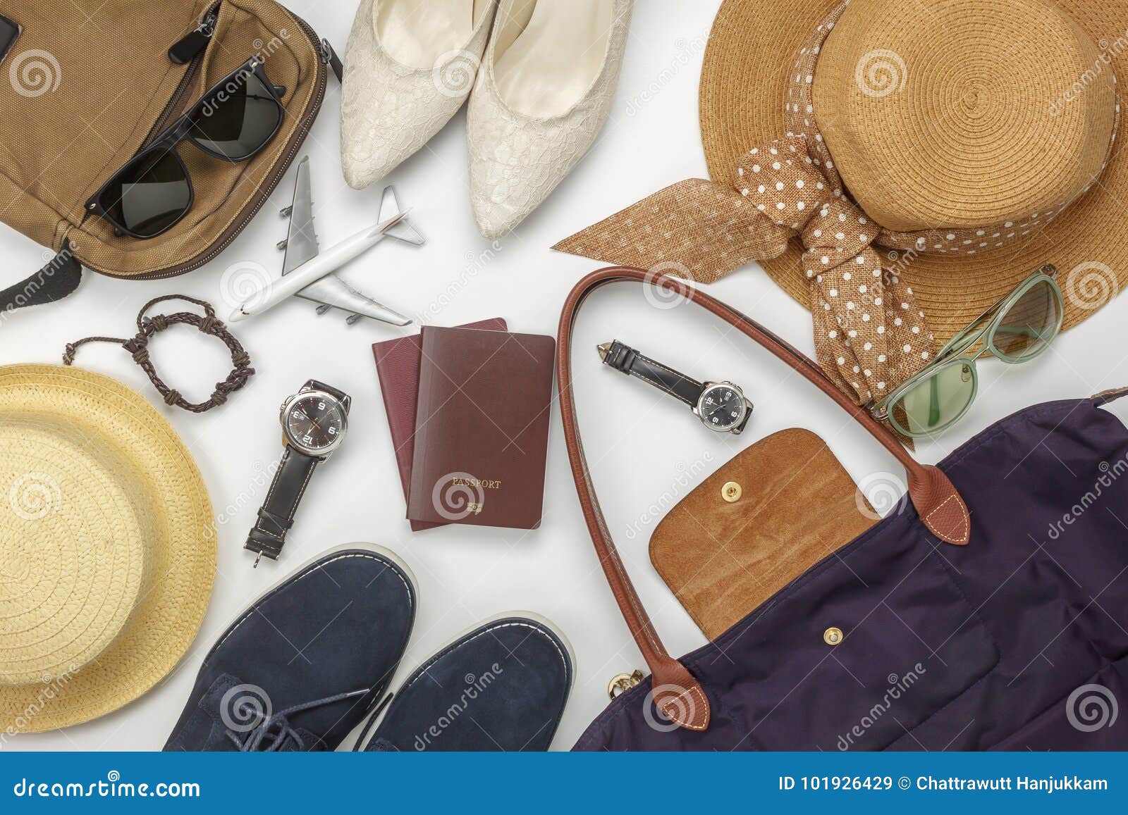 Overhead View of Accessory Travel and Fashion Men&women Concept Stock ...