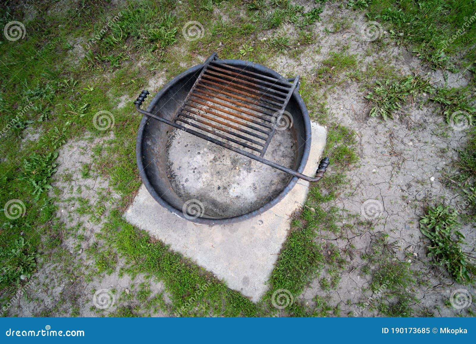 Overhead View of a Campfire Fire Pit Ring at a Campground Stock Image