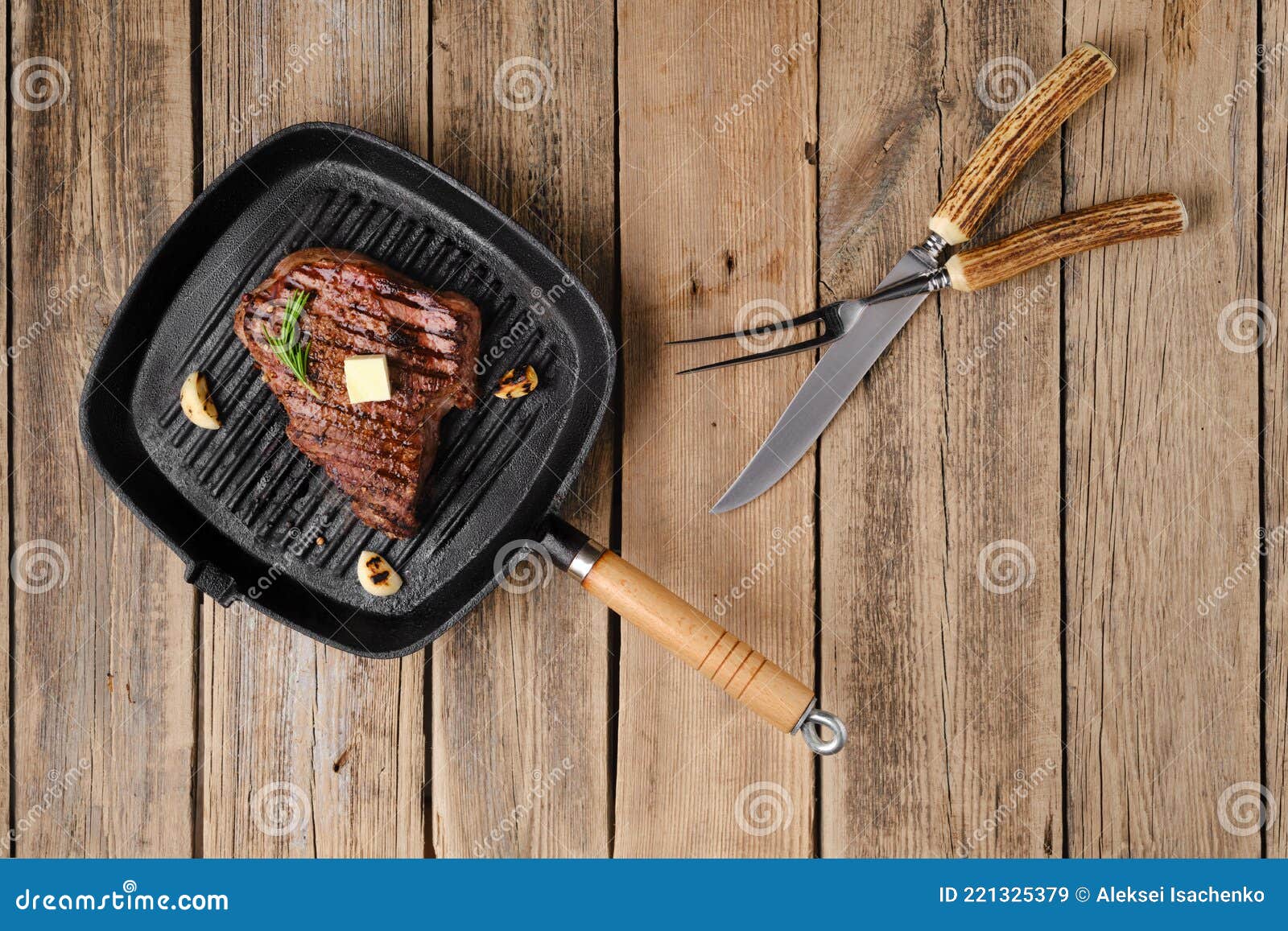 Overhead View of Chuck Eye Steak Fried on Grill Pan Stock Image Image