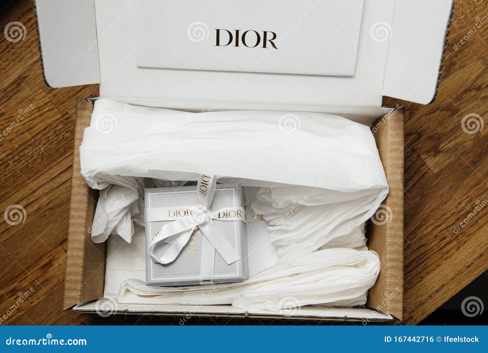 Overhead View of Dior Package Parcel with Gift Inside - Holiday