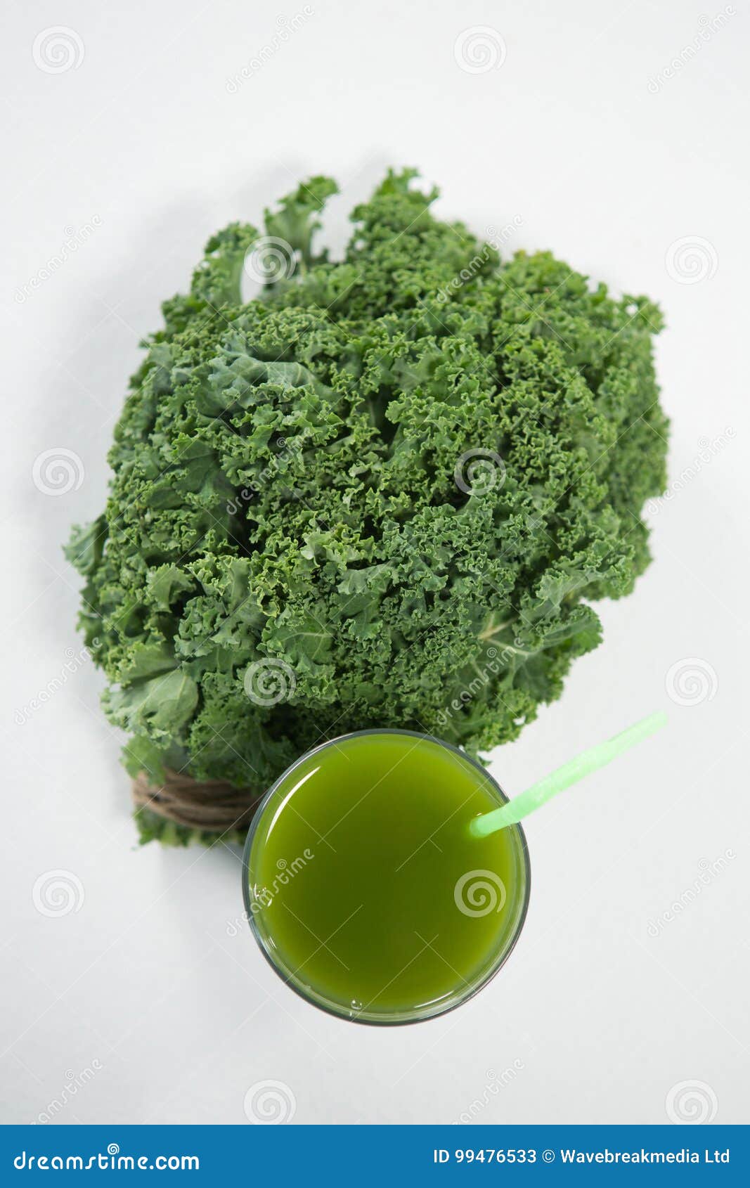 Overhead View of Fresh Kale with Juice Stock Image Image of