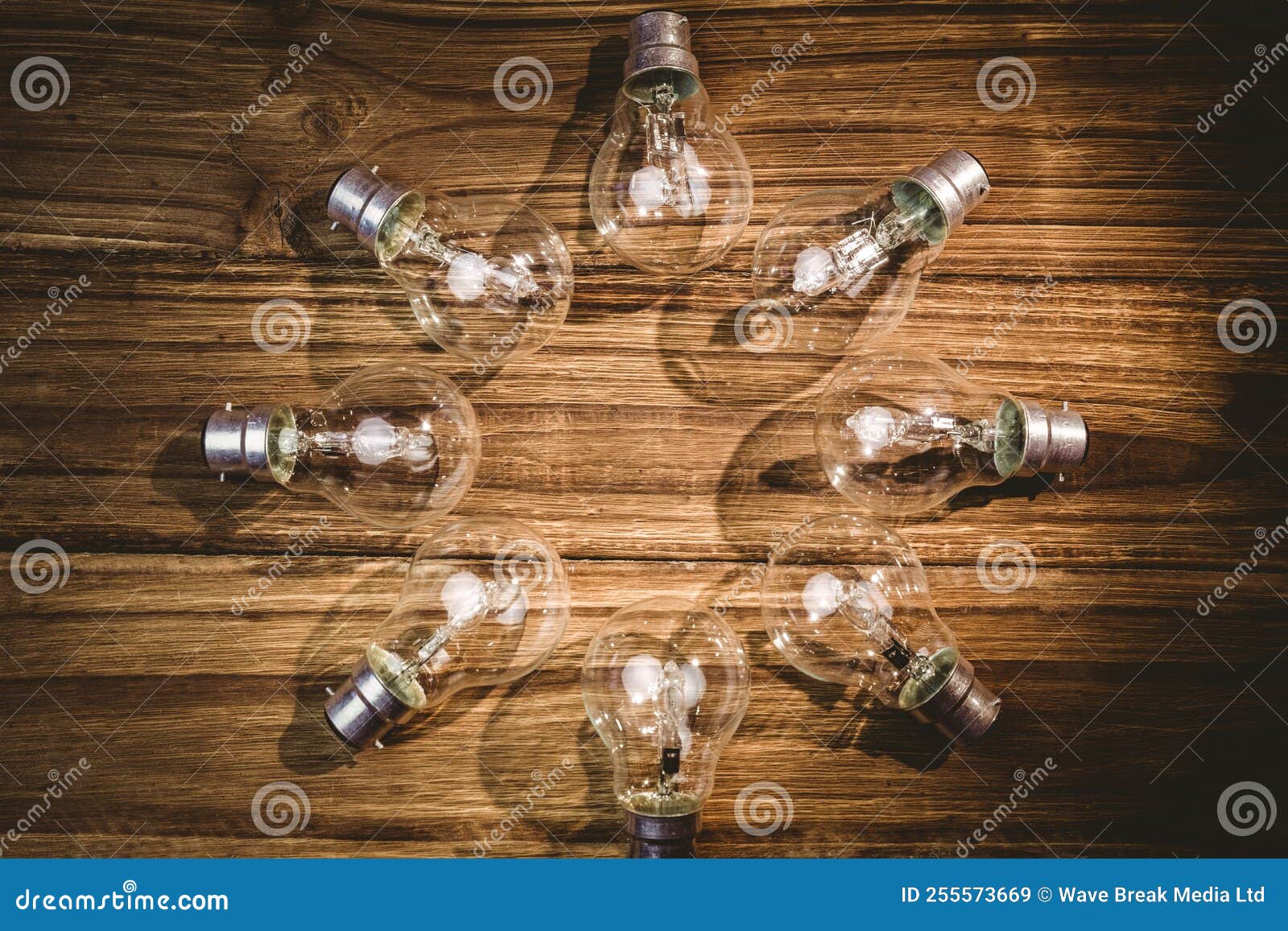 Overhead View of Light Bulb Kept in Circular Form Stock Image Image of wood, wooden 255573669