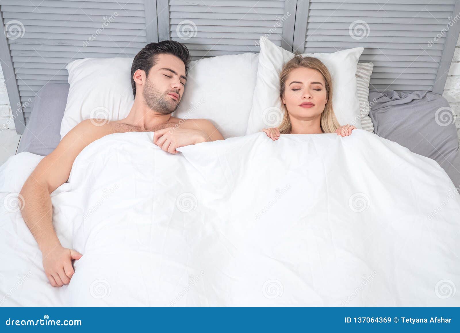 Man And Woman Sleeping In The Bed Stock Image Image Of Ethnicity Female 137064369