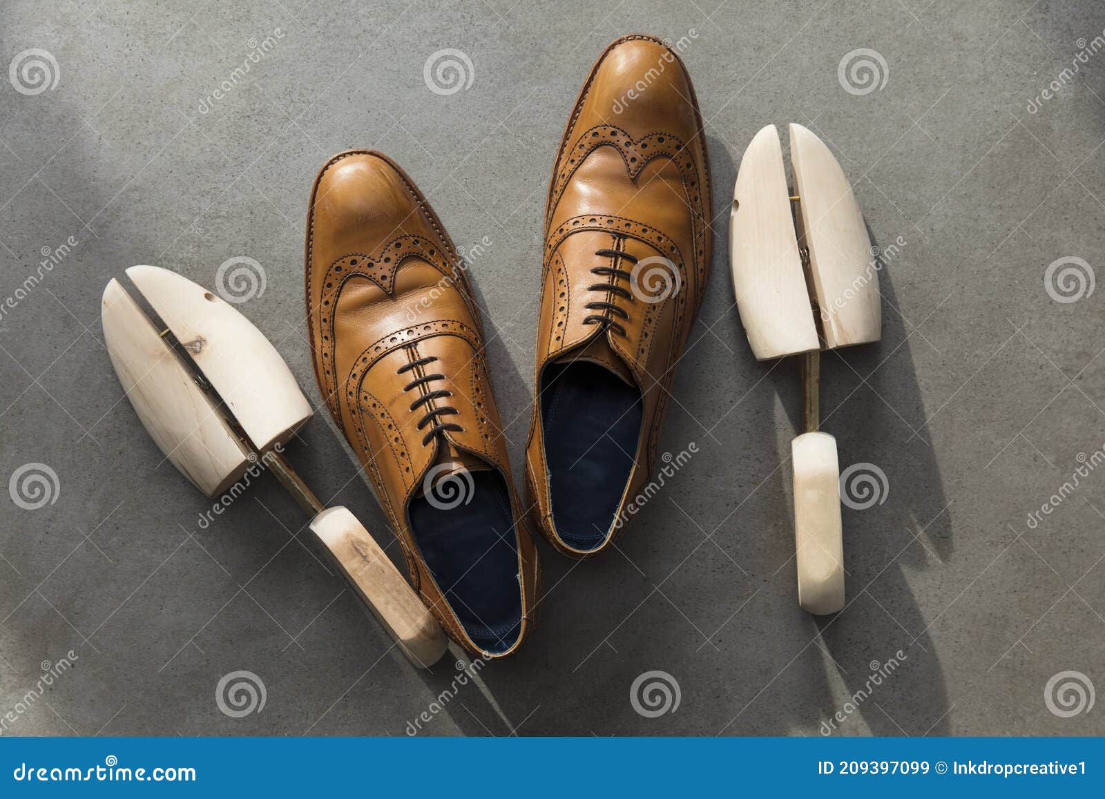 Overhead View of a Pair of Tan Brown Leather Mens Formal Shoes on ...