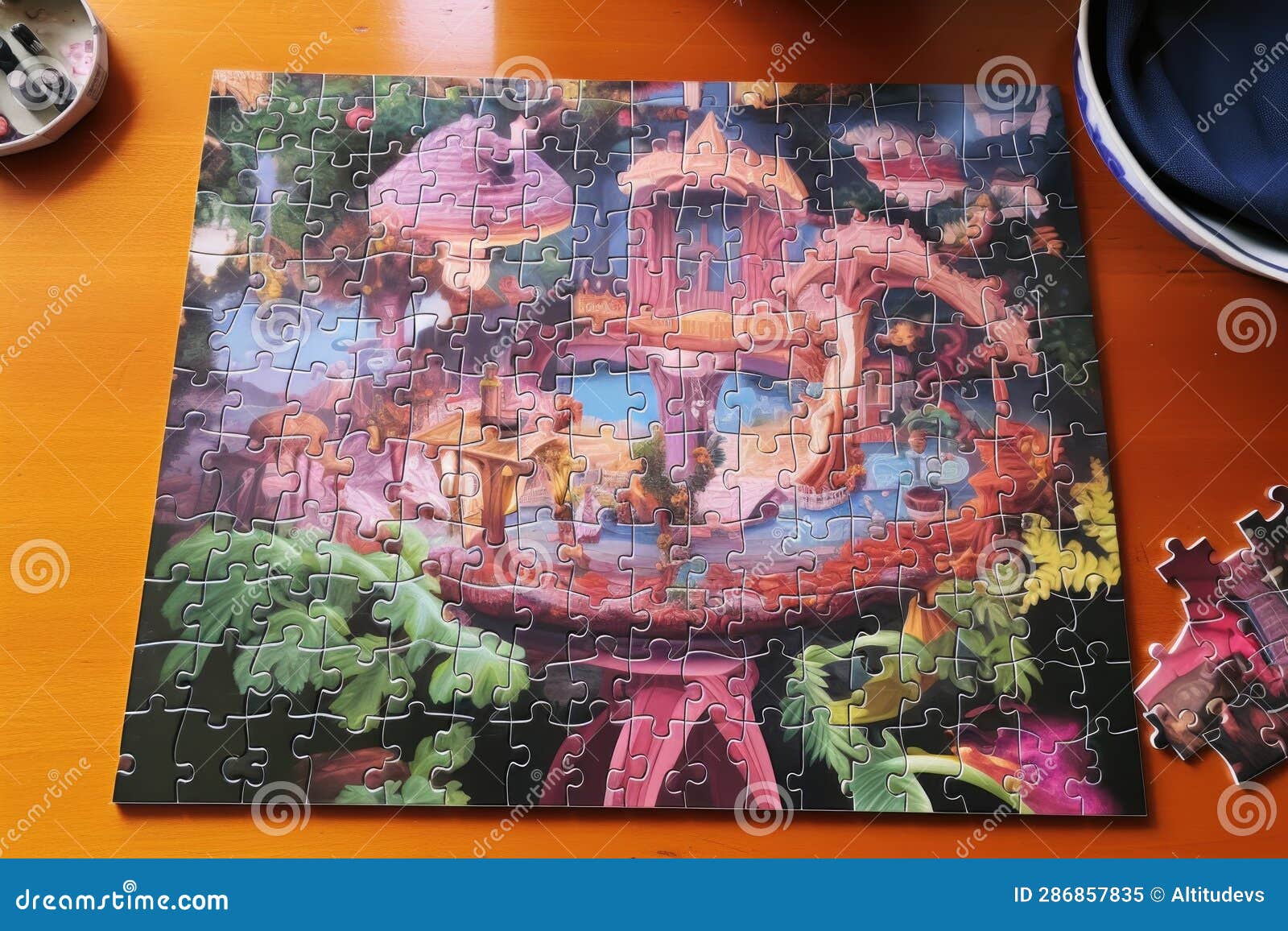 Overhead View of a Partially Completed Puzzle Stock Illustration