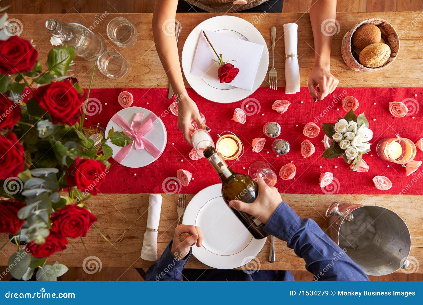 Overhead View Of Romantic Couple At Valentines Day Meal