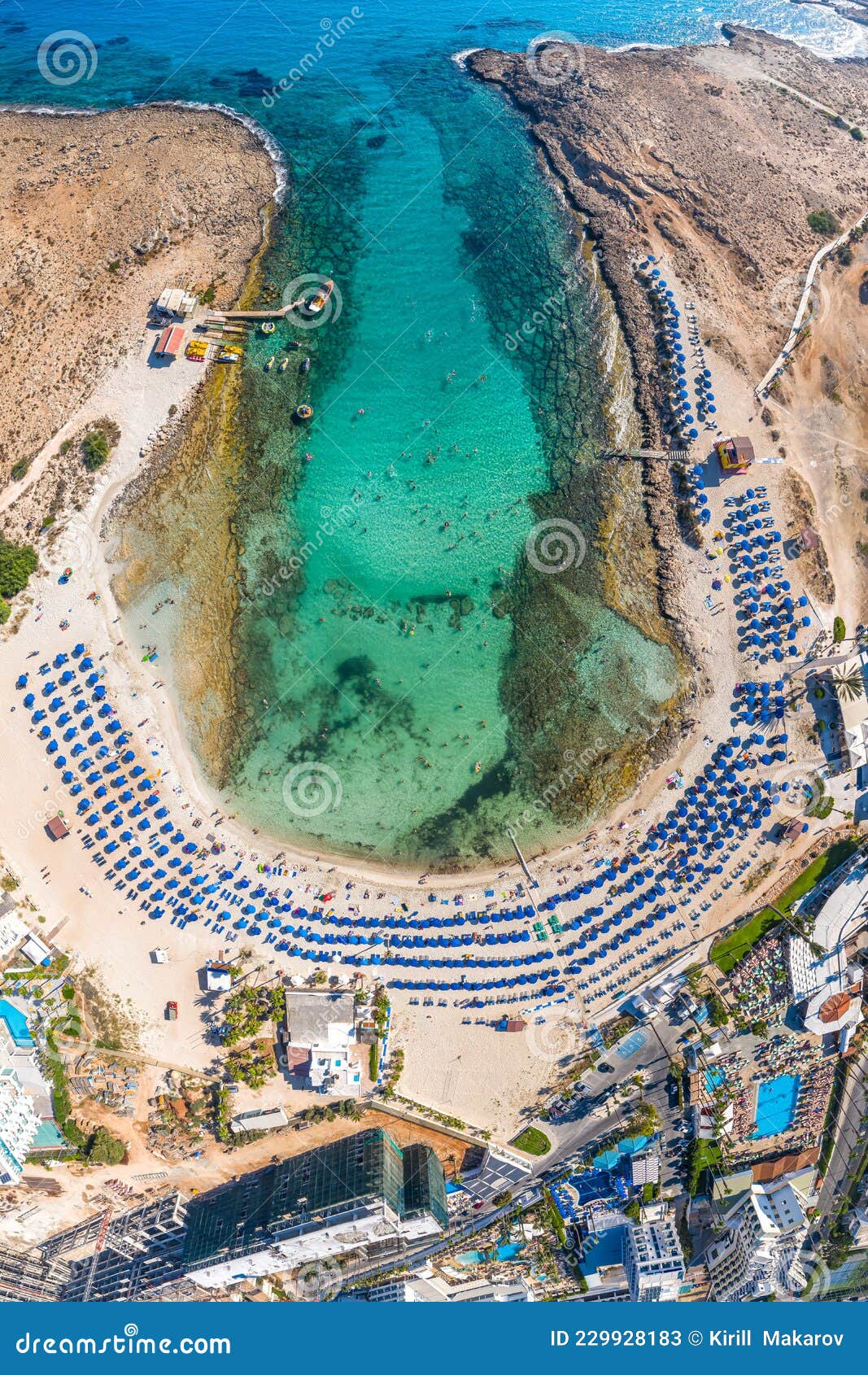 Overhead View of Sandy Bay Vathia Gonia Beach in Ayia Napa. Famagusta  District, Cyprus Stock Image - Image of scenic, panoramic: 229928183