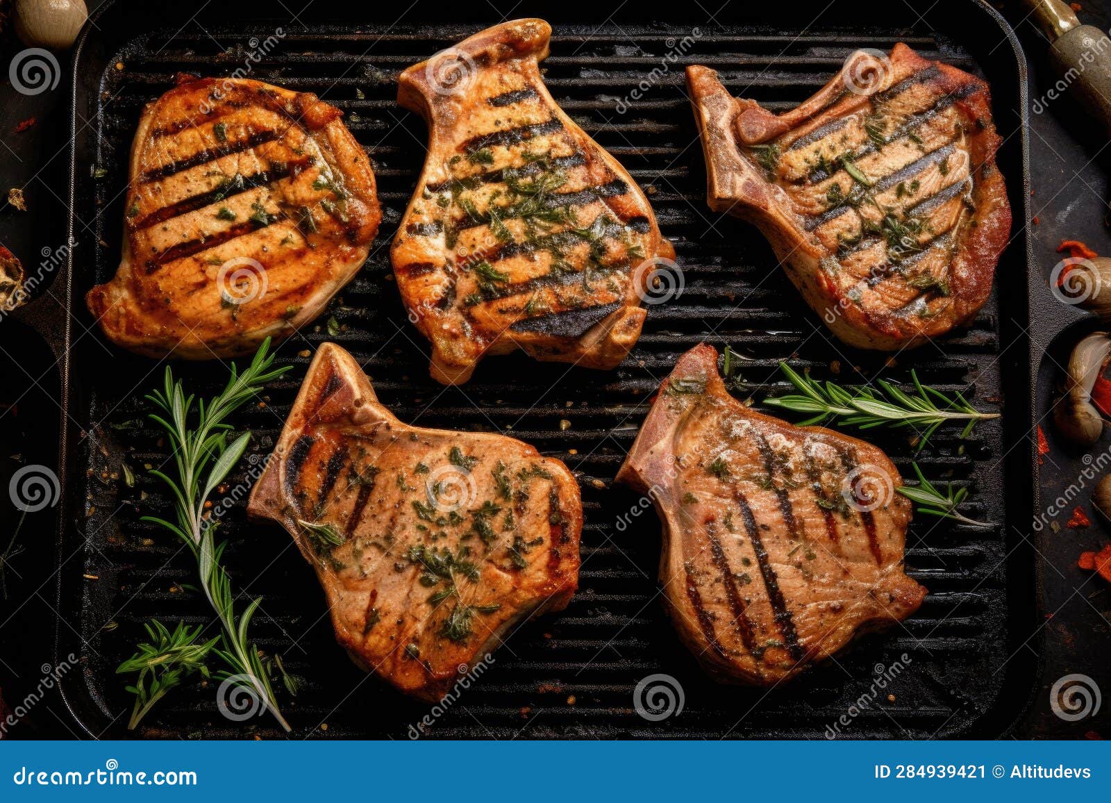 Overhead View of Seasoned Pork Chops on Grill Stock Image Image of
