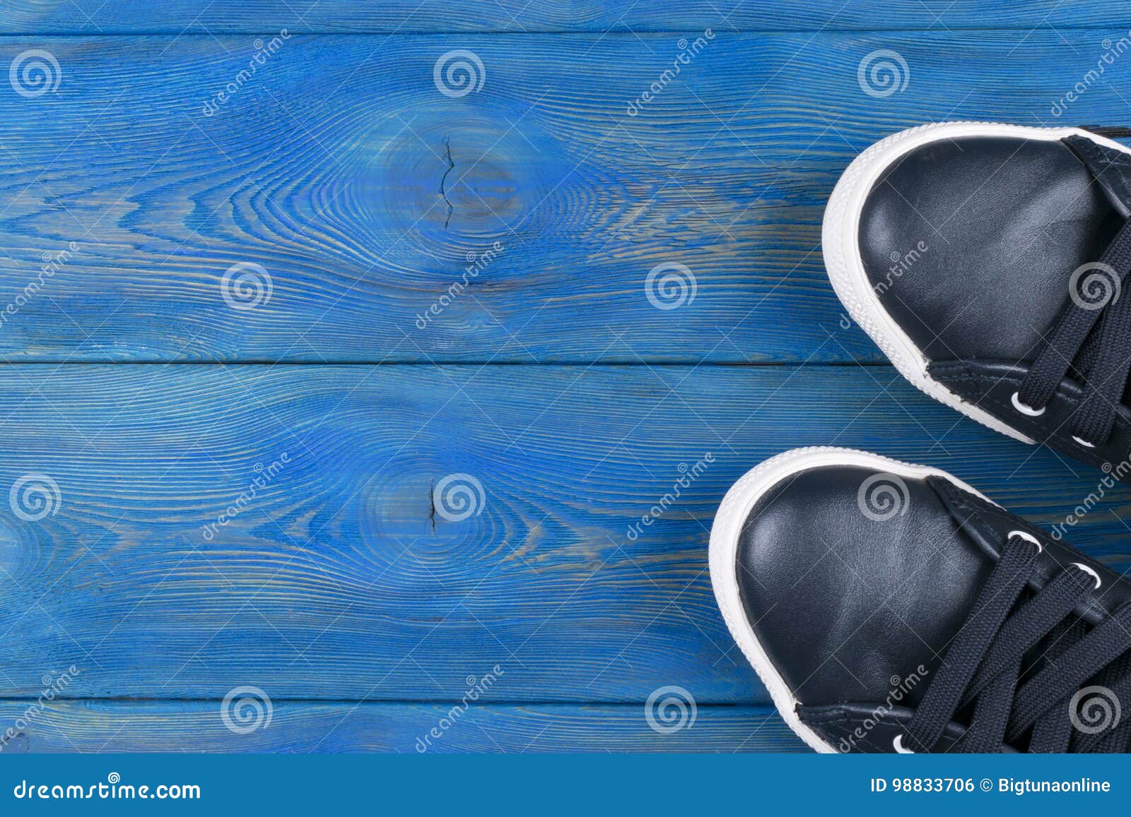 Overhead View of Shoes on Blue Wooden Floor. Shoes on a Wooden ...