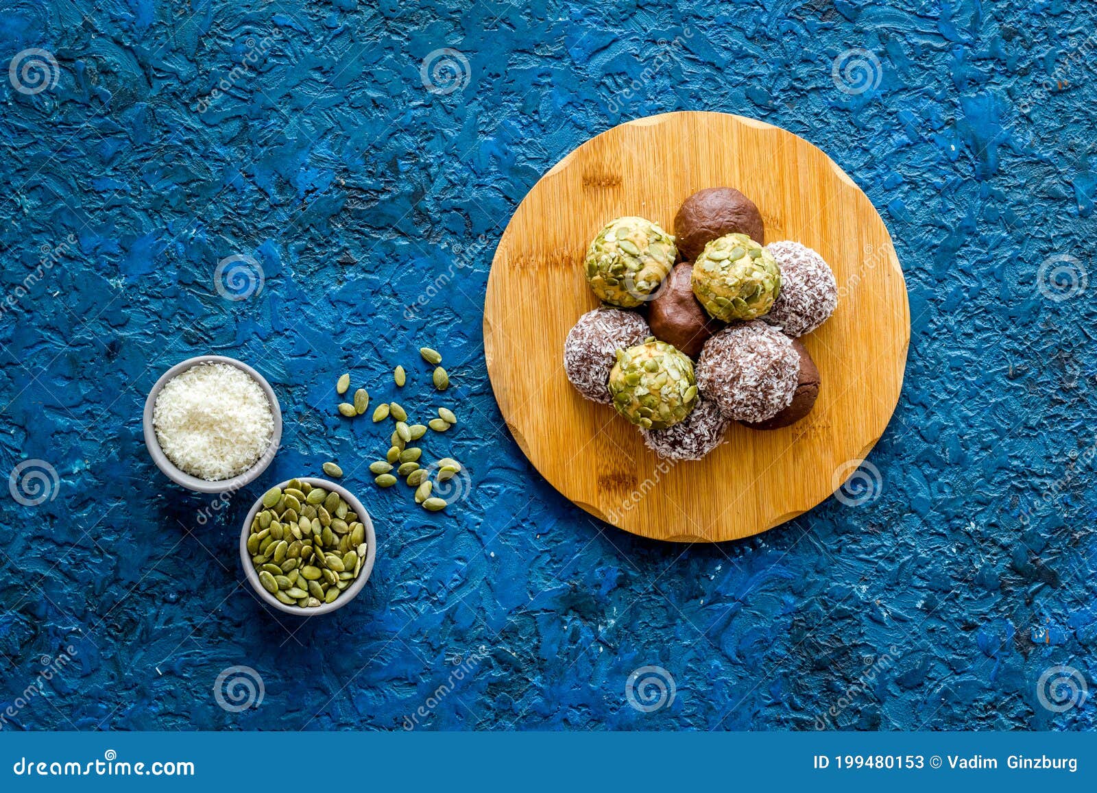 Overhead View of Vegan Energy Protein Balls with Nuts Stock Image